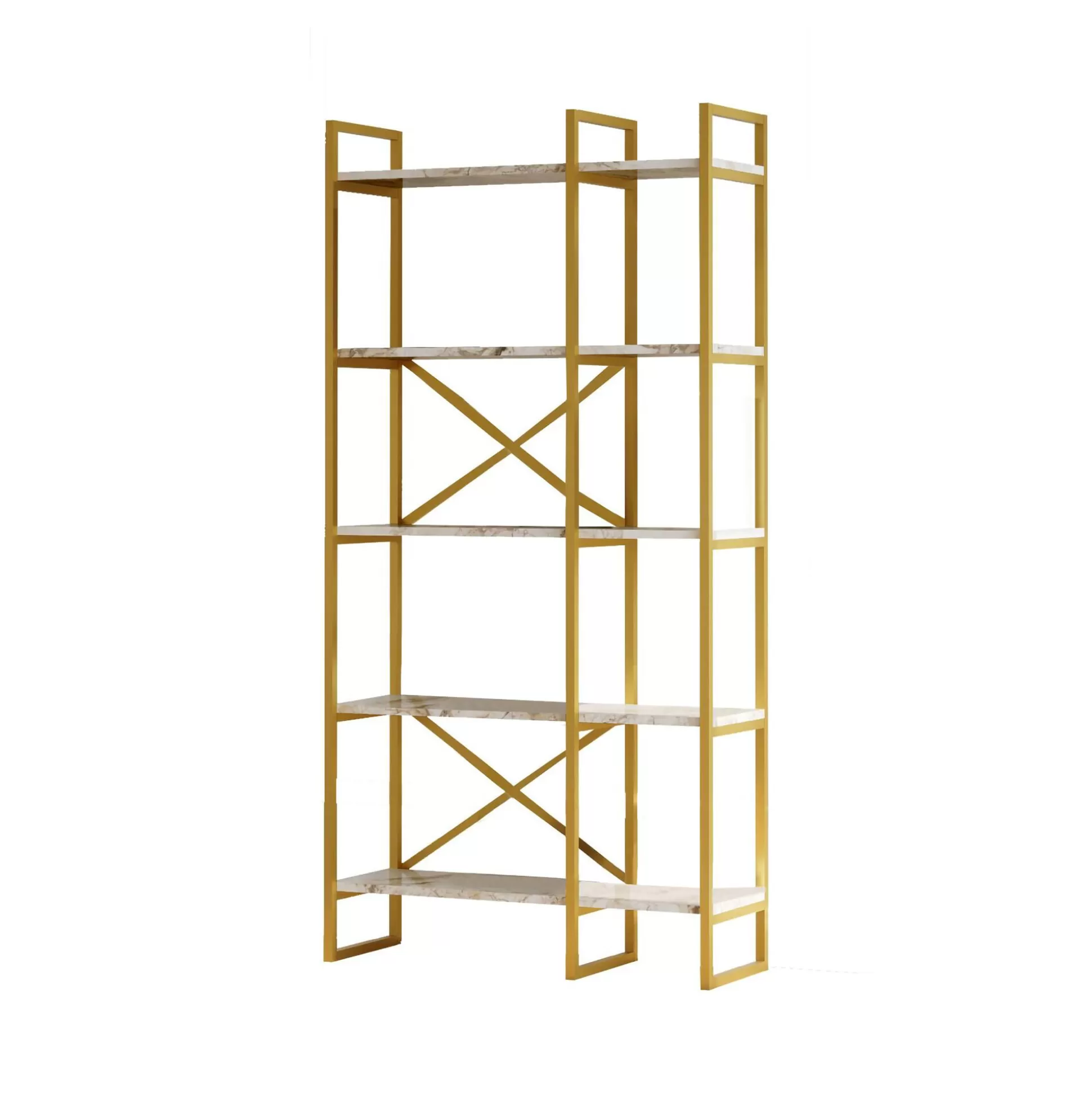 Dmora Librerie<Libreria Zephirine, 88x30 h175 cm, Oro e Bianco Marmo