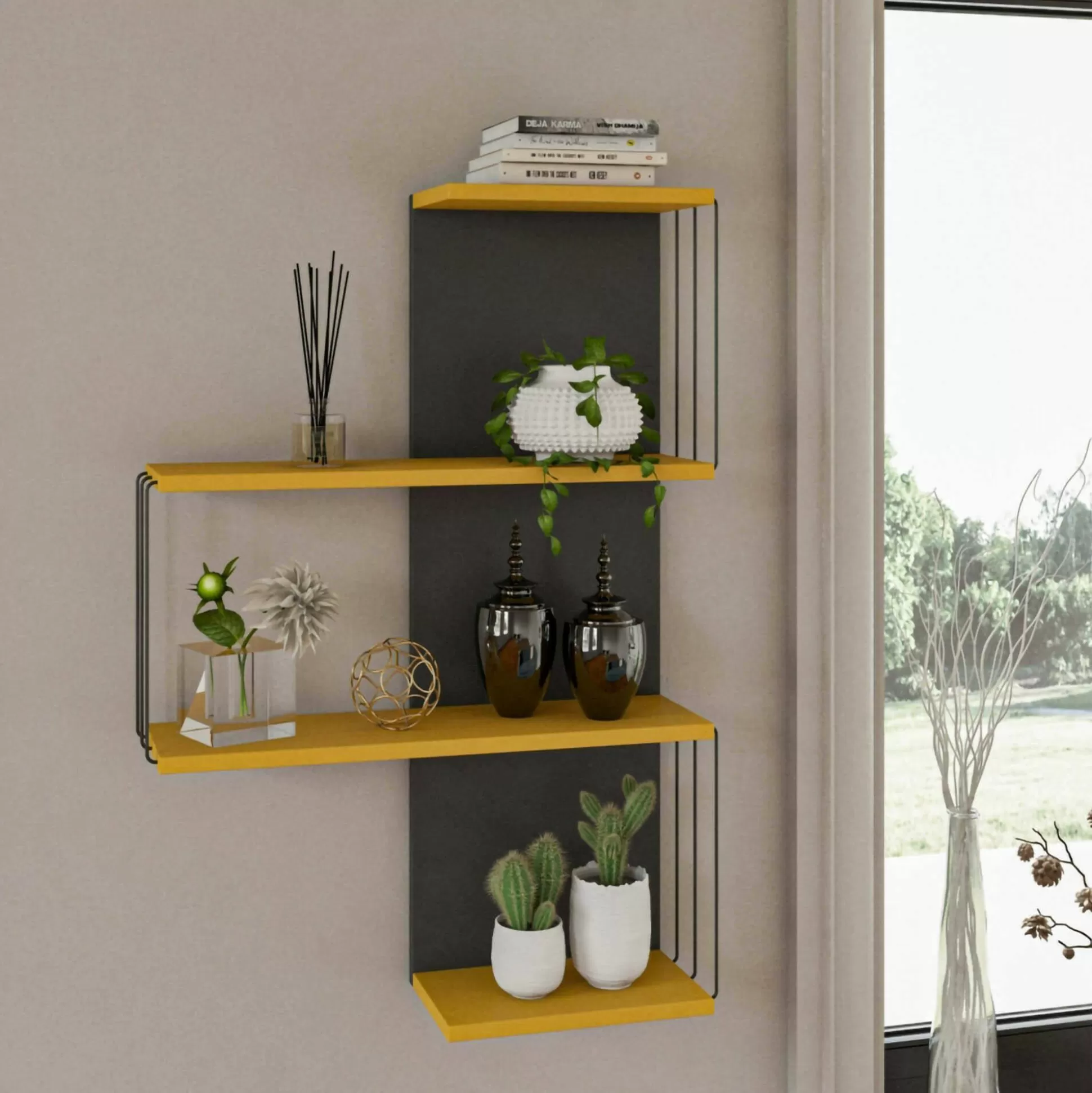 Dmora Mensole<Mensola Batilda, 64x19h96 cm, Antracite e Giallo