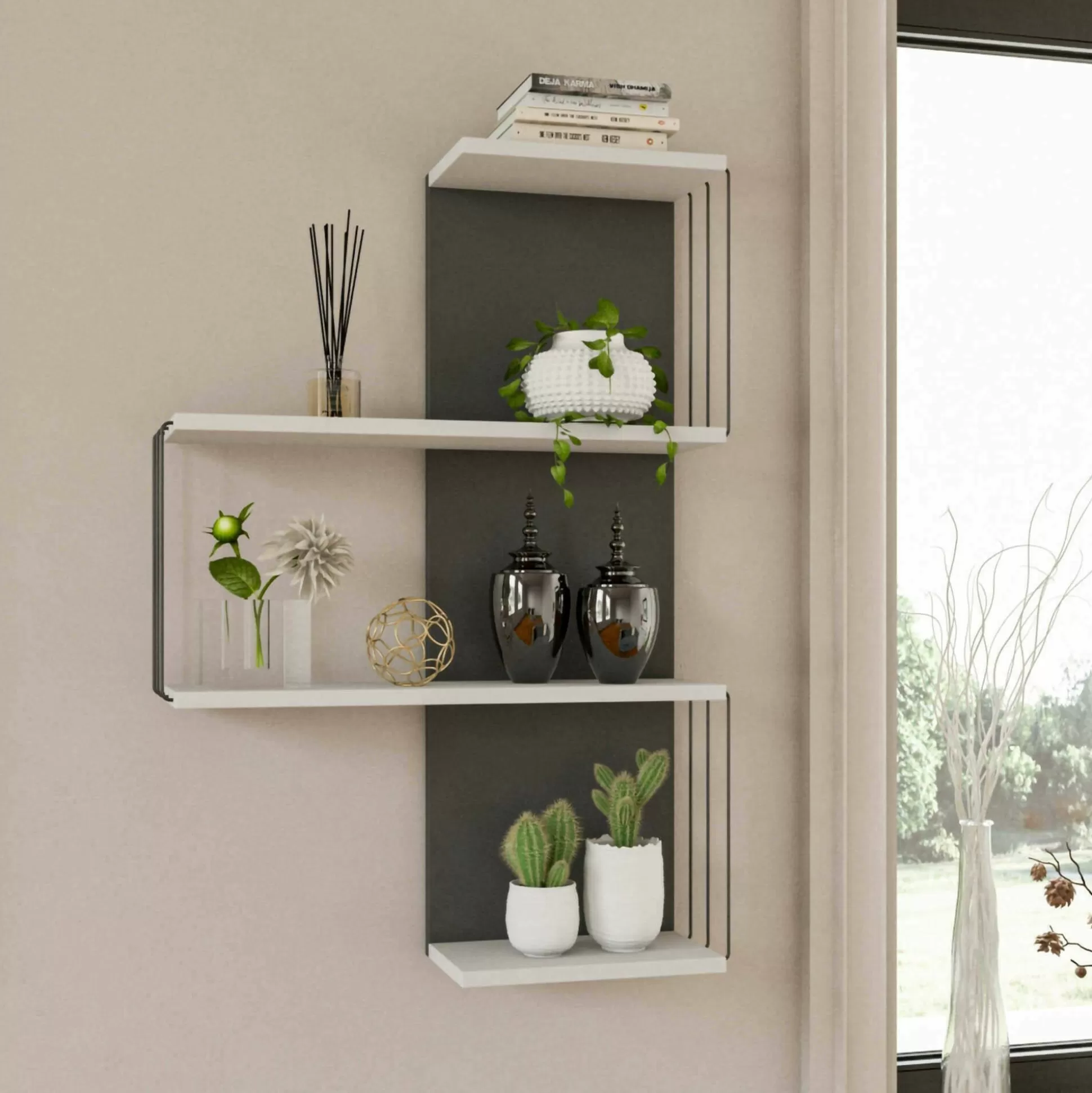Dmora Mensole<Mensola Batilda, 64x19h96 cm, Bianco e Antracite