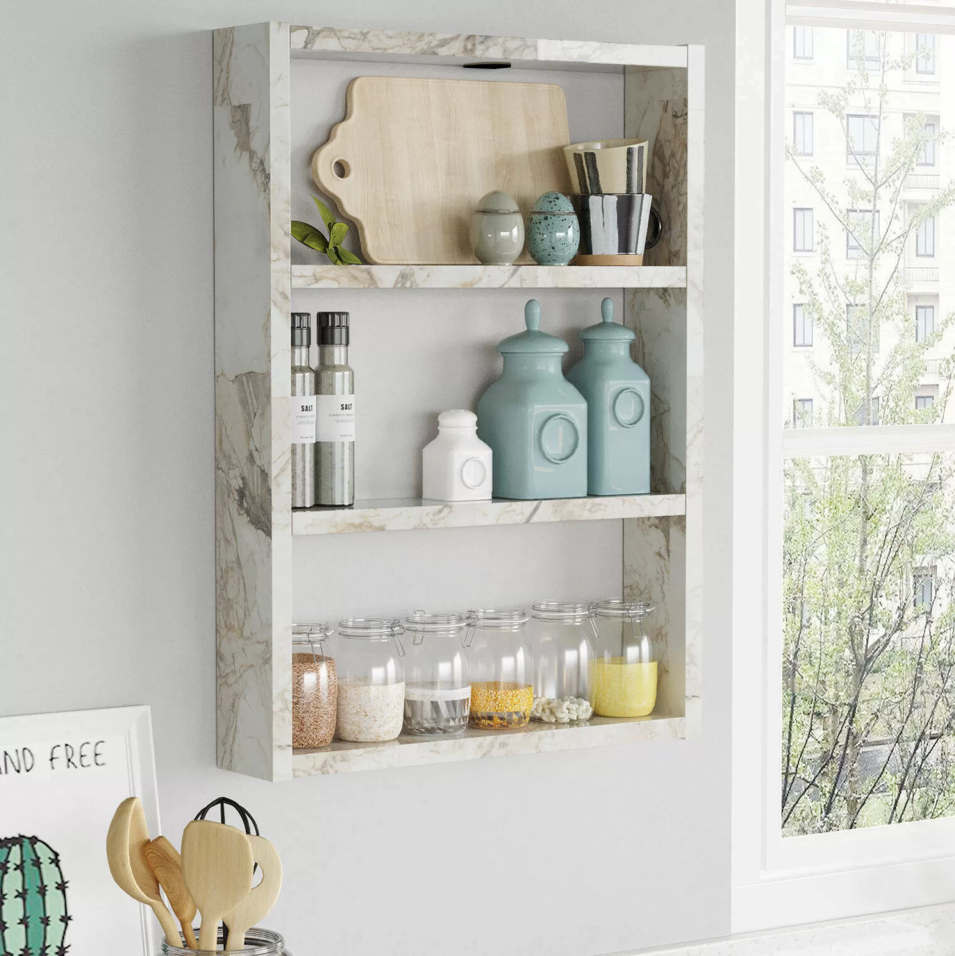 Dmora Mensole<Mensola Bulbul, 43x9 h60 cm, Grigio e Bianco
