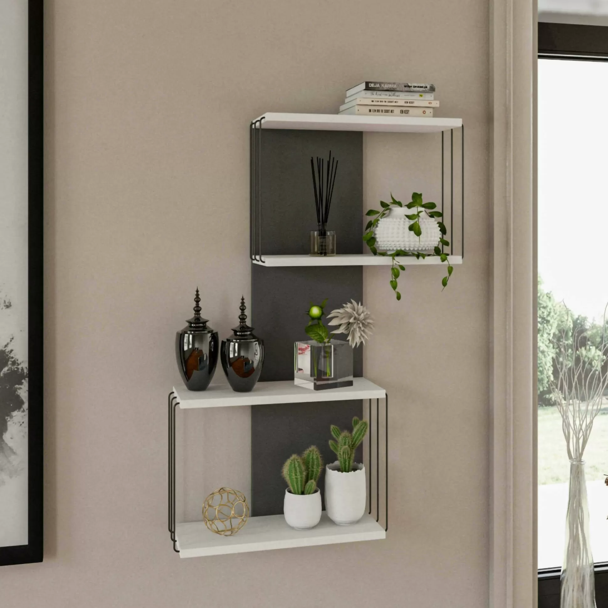 Dmora Mensole<Mensola Gerolama, 65x19h96 cm, Bianco e Antracite