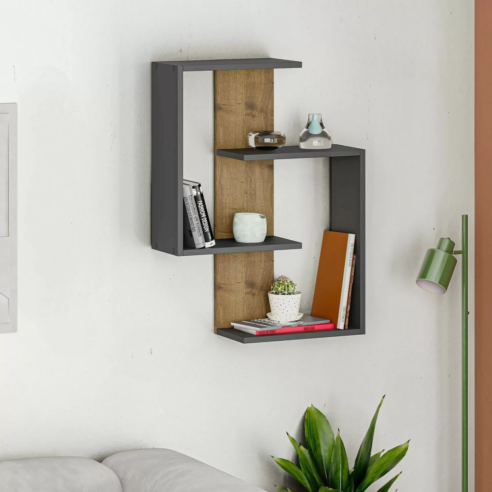 Dmora Mensole<Mensola Irmina, 64x22h85 cm, Antracite e Rovere