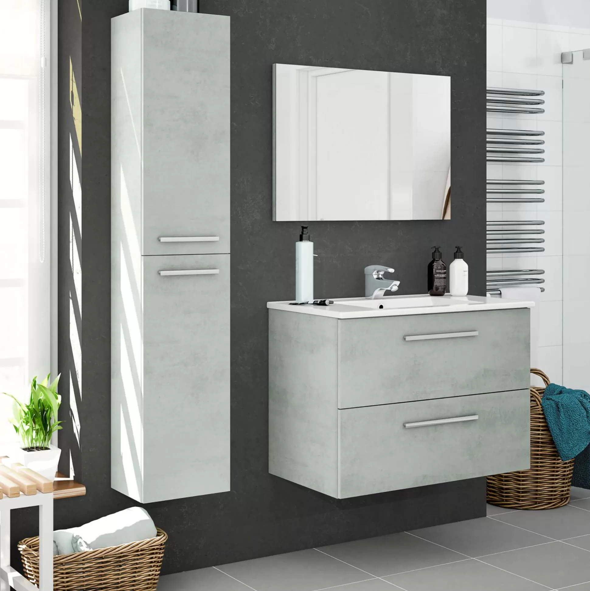 Dmora Mobili Colonna<Mobile colonna Notte, 30x25h150 cm, Grigio
