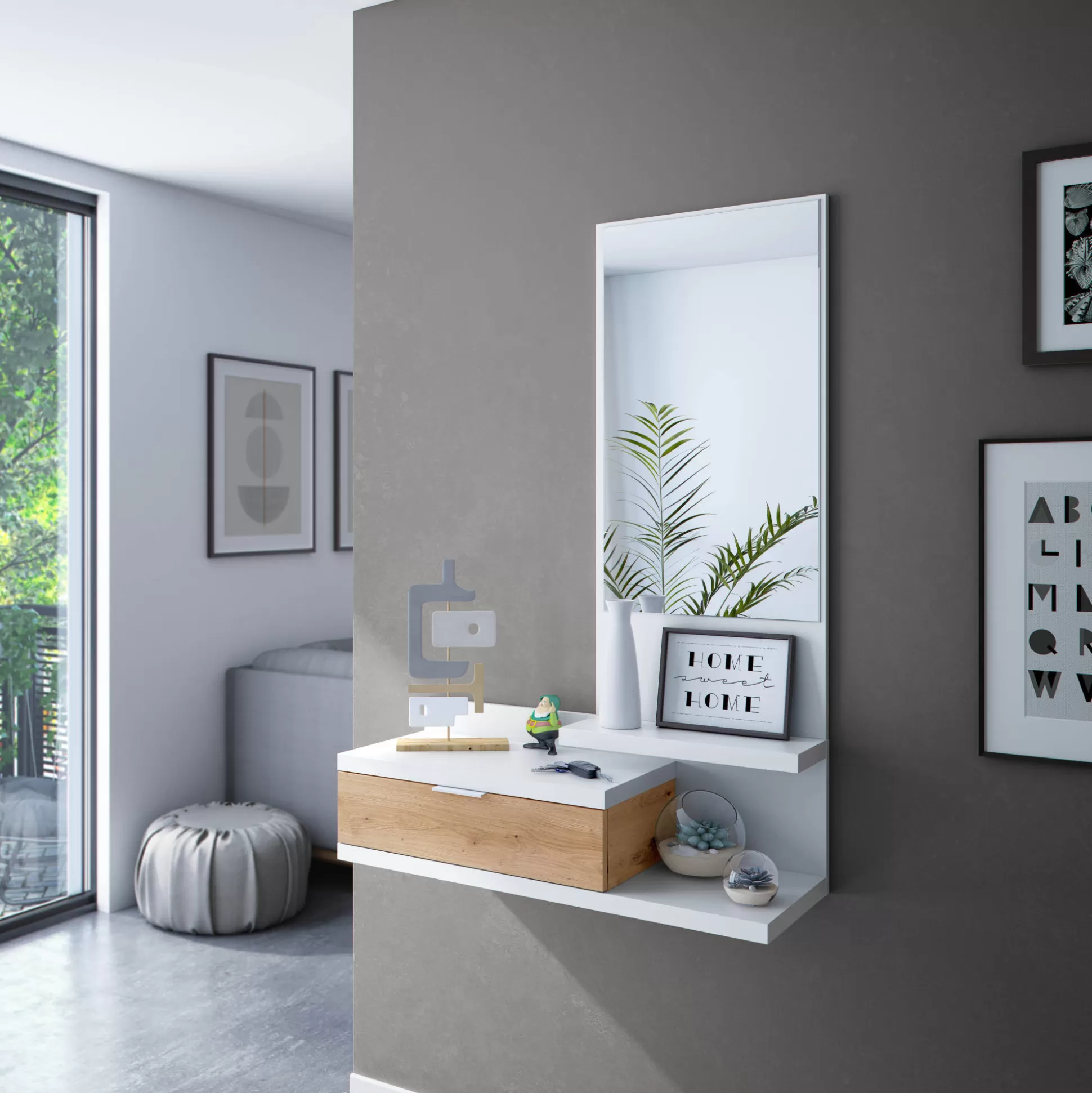 Dmora Mobili Da Ingresso<Mobile da ingresso Adina, 81x29h116 cm, Bianco e Rovere nodi