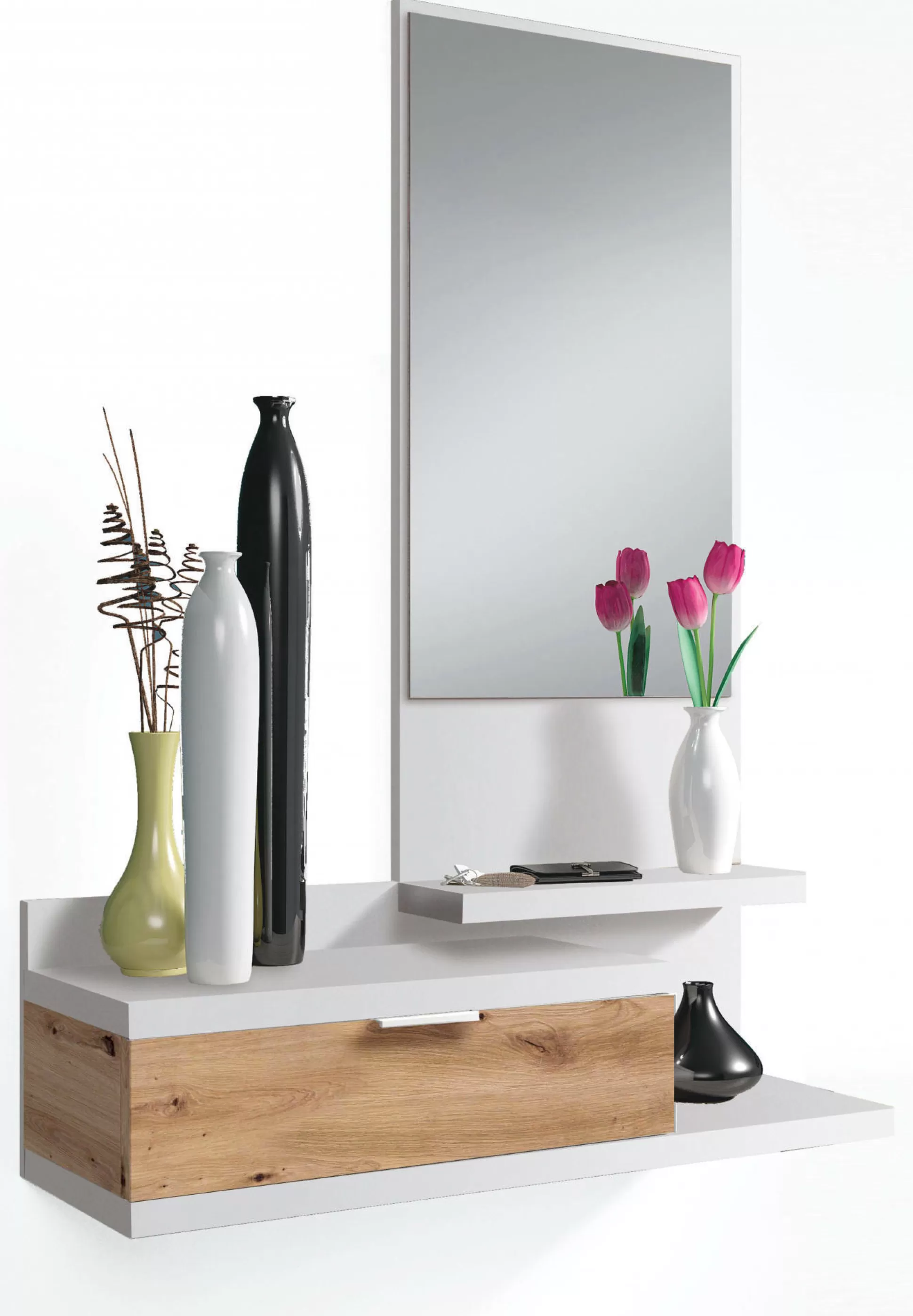 Dmora Mobili Da Ingresso<Mobile da ingresso Adina, 81x29h116 cm, Bianco e Rovere nodi