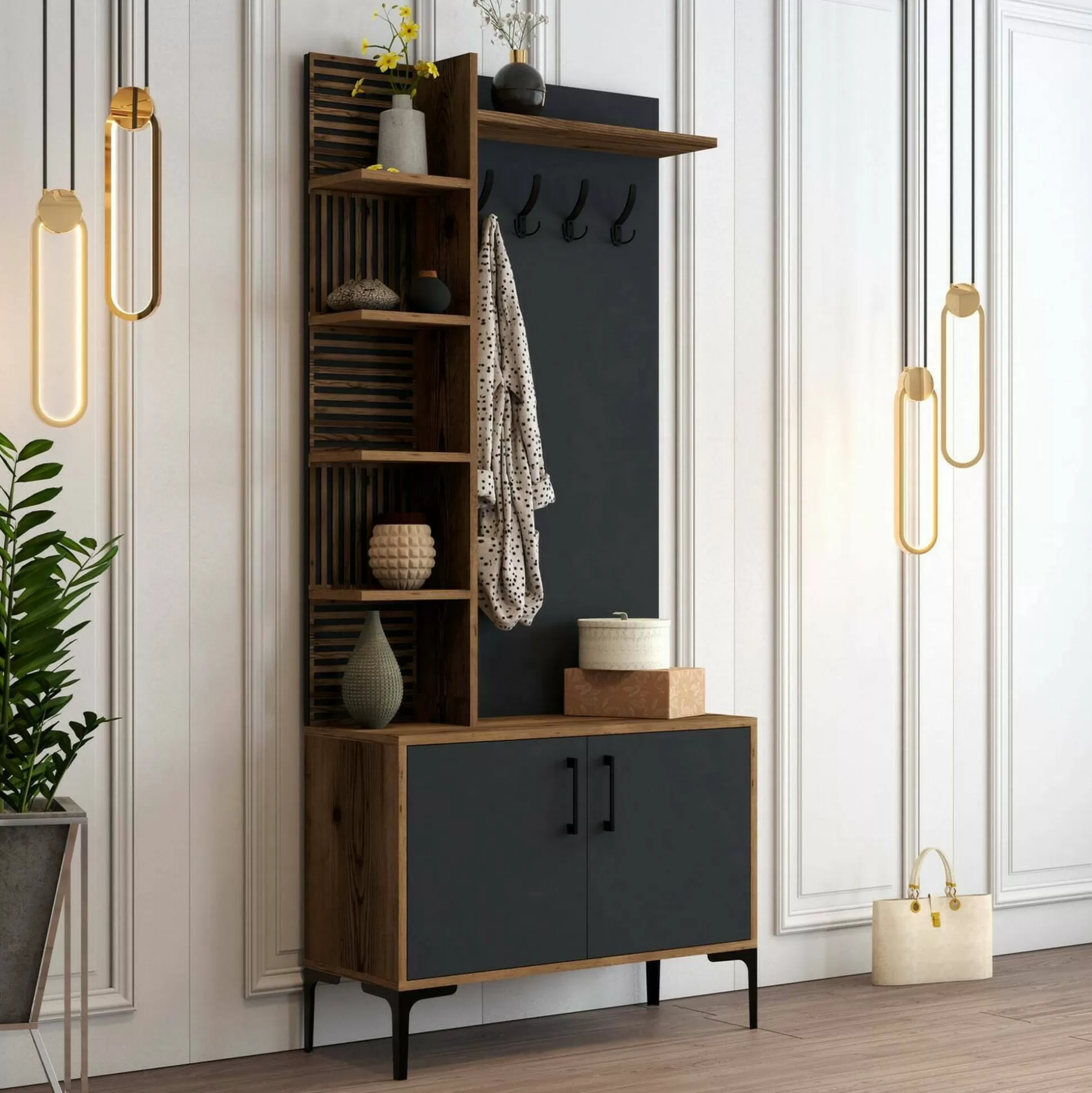 Dmora Mobili Da Ingresso<Mobile da ingresso Anja, 90x35h200 cm, Noce e Antracite