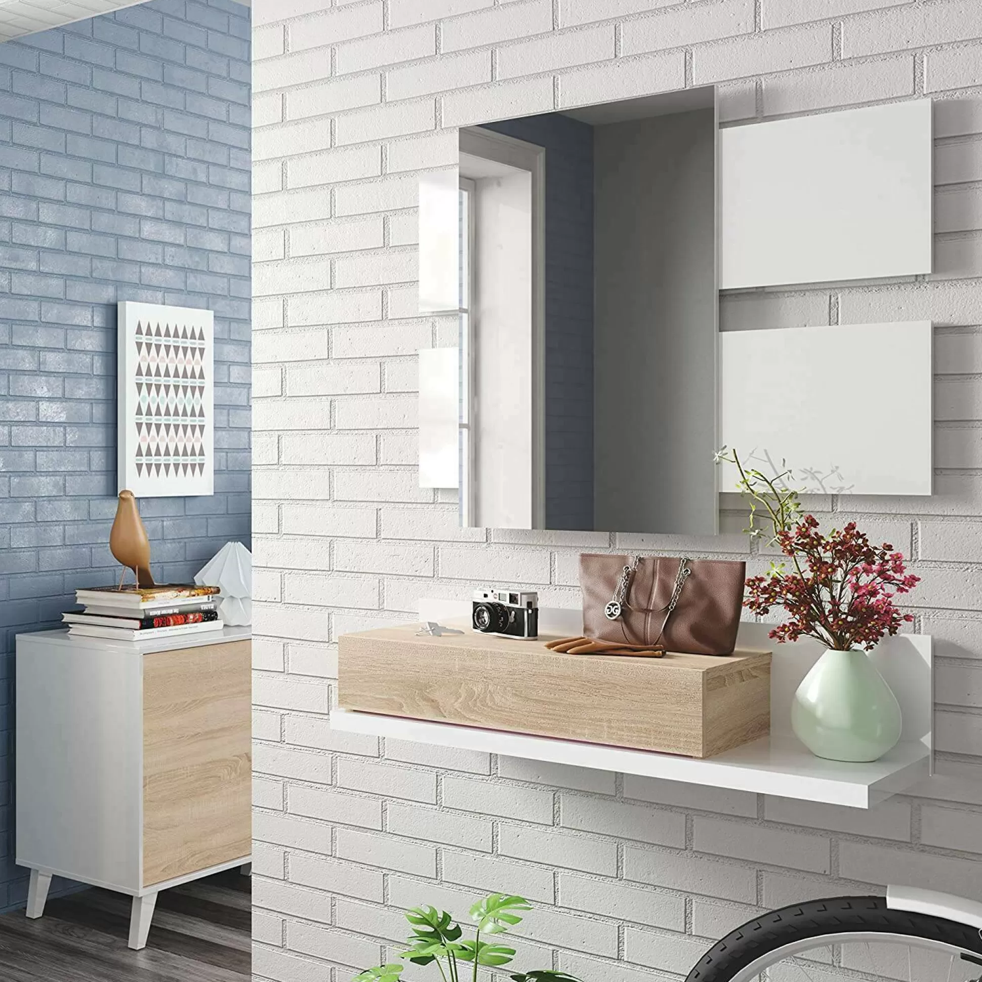 Dmora Mobili Da Ingresso<Mobile da ingresso Anro, 75x29h90 cm, Bianco lucido e Noce
