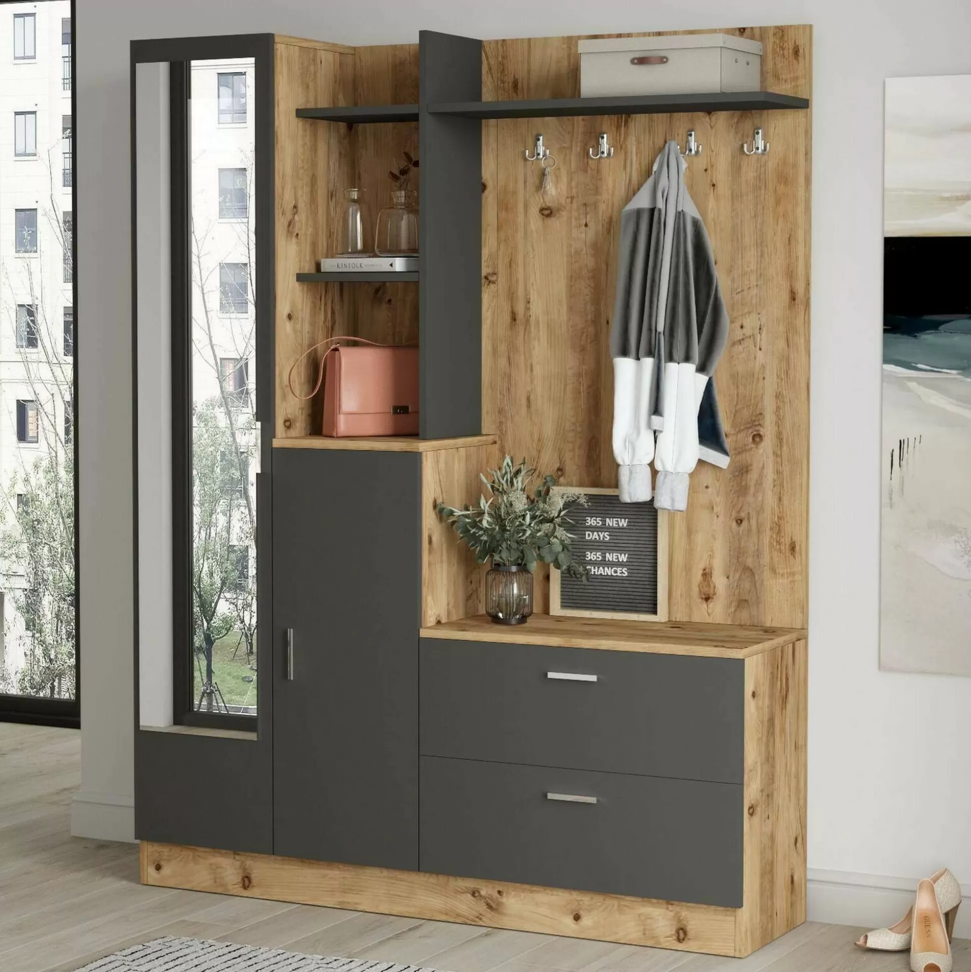 Dmora Mobili Da Ingresso<Mobile da ingresso Anumali, 140x37h182 cm, Quercia e Antracite
