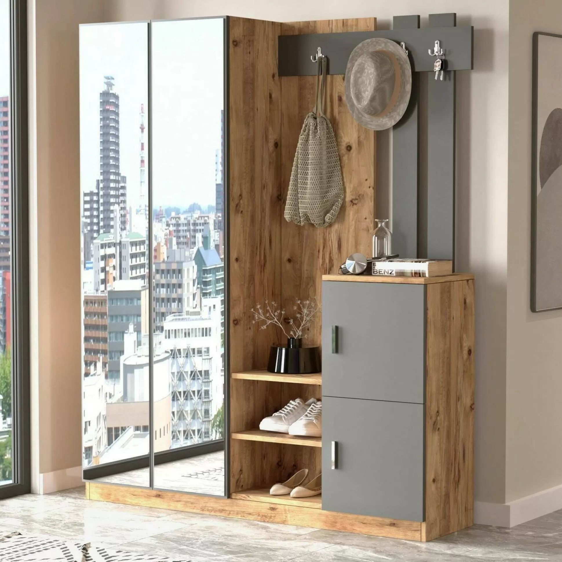 Dmora Mobili Da Ingresso<Mobile da ingresso Arcibaldo, 147x38h180 cm, Quercia e Antracite