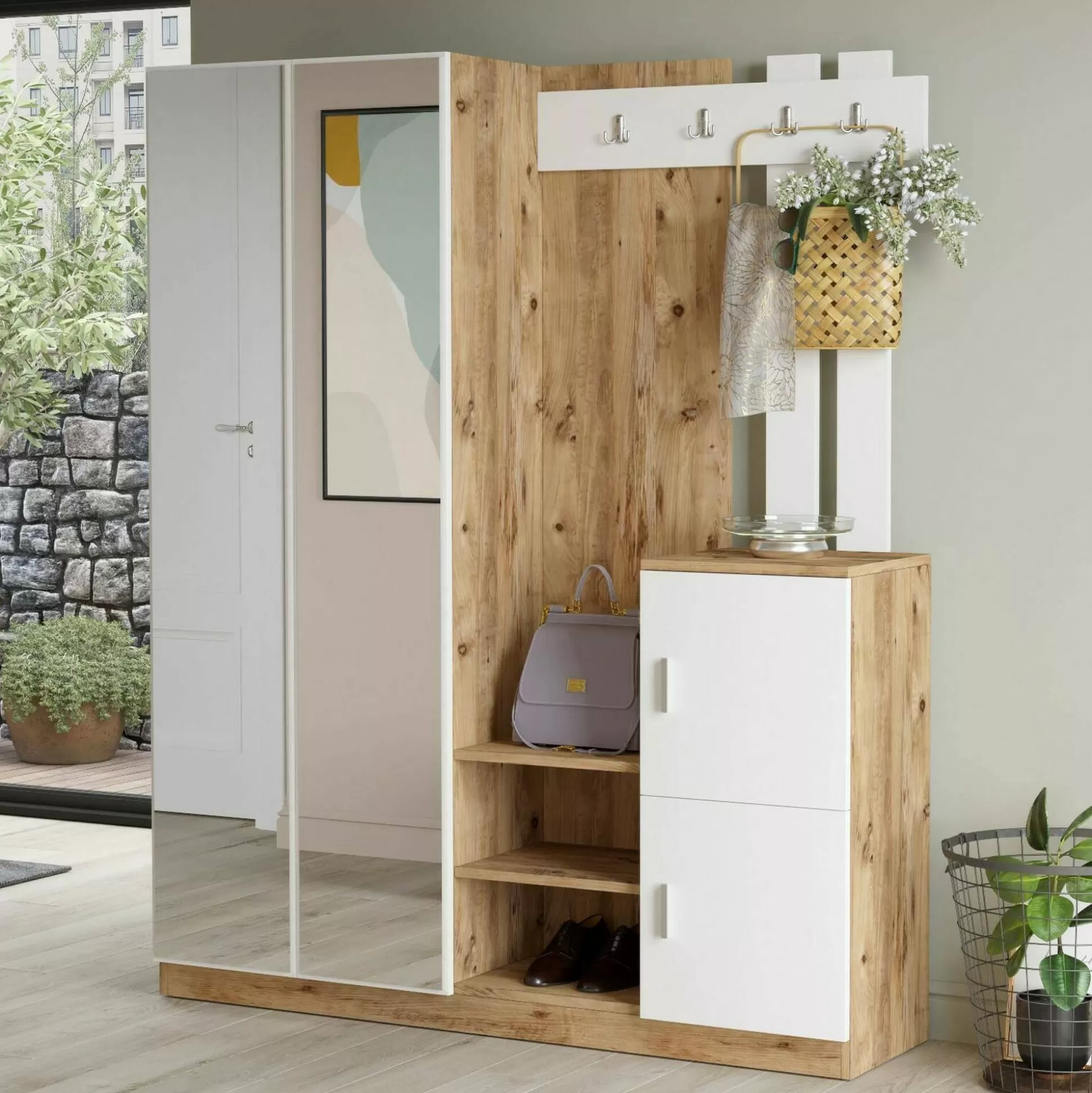 Dmora Mobili Da Ingresso<Mobile da ingresso Arcibaldo, 147x38h180 cm, Quercia e Bianco