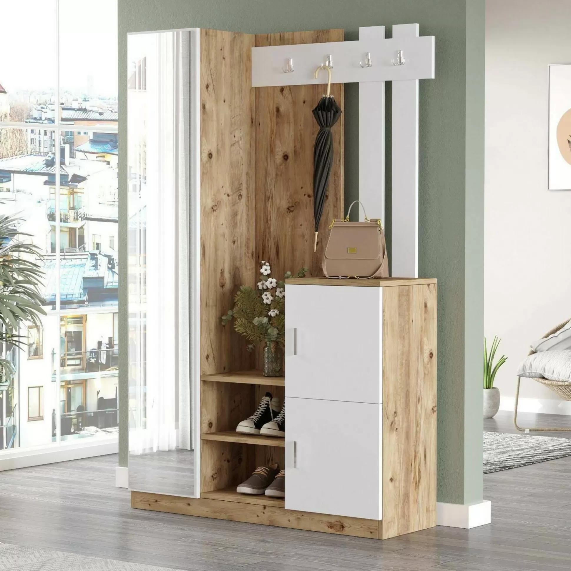 Dmora Mobili Da Ingresso<Mobile da ingresso Arco, 114x38h180 cm, Quercia e Bianco