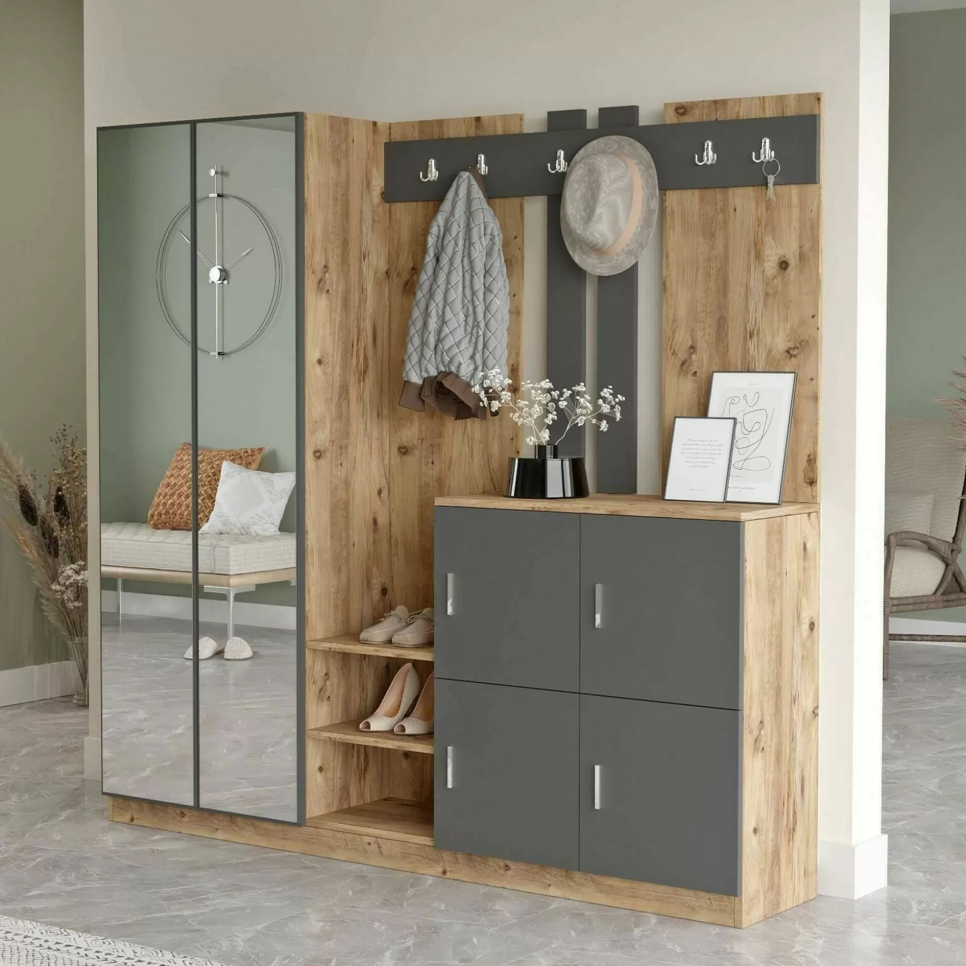 Dmora Mobili Da Ingresso<Mobile da ingresso Artin, 187x38h180 cm, Quercia e Antracite