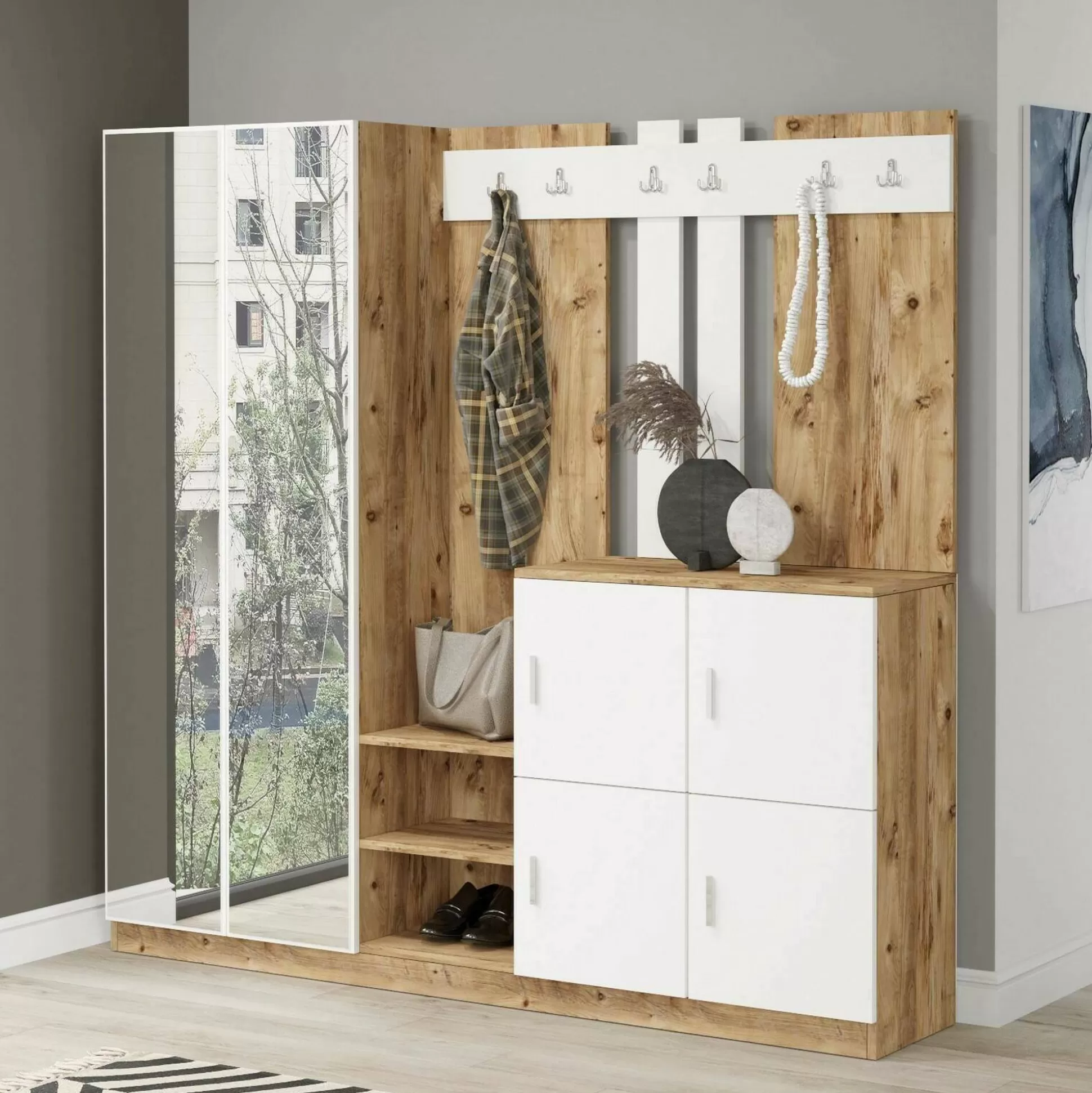 Dmora Mobili Da Ingresso<Mobile da ingresso Artin, 187x38h180 cm, Quercia e Bianco