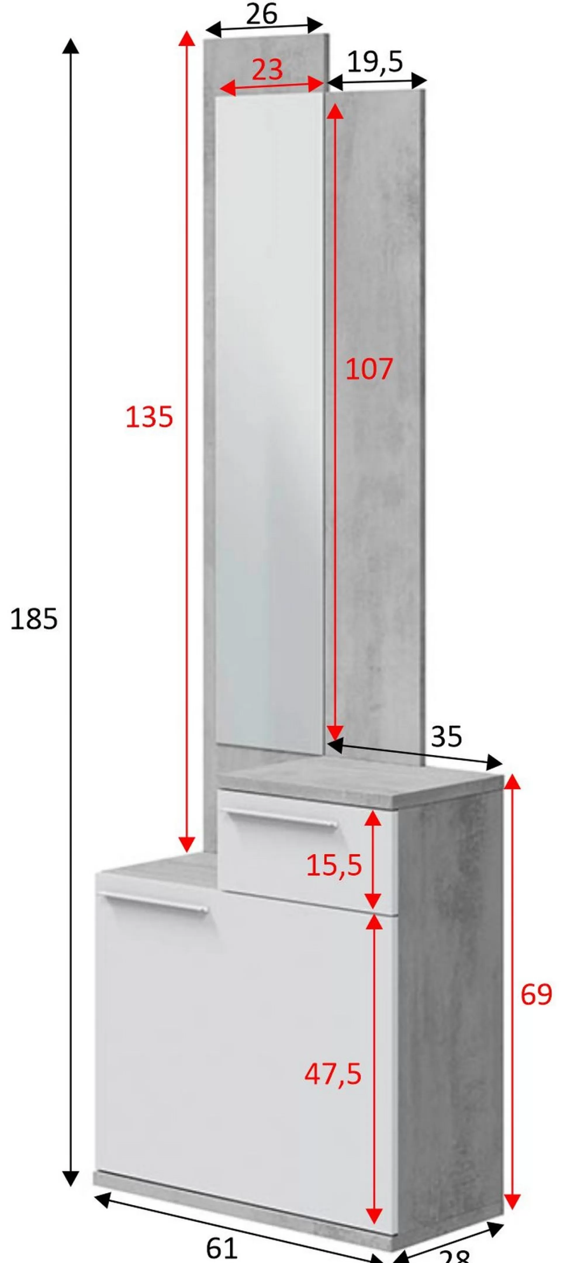 Dmora Mobili Da Ingresso<Mobile da ingresso Azzurro, 61x28h185 cm, Cemento e Bianco lucido