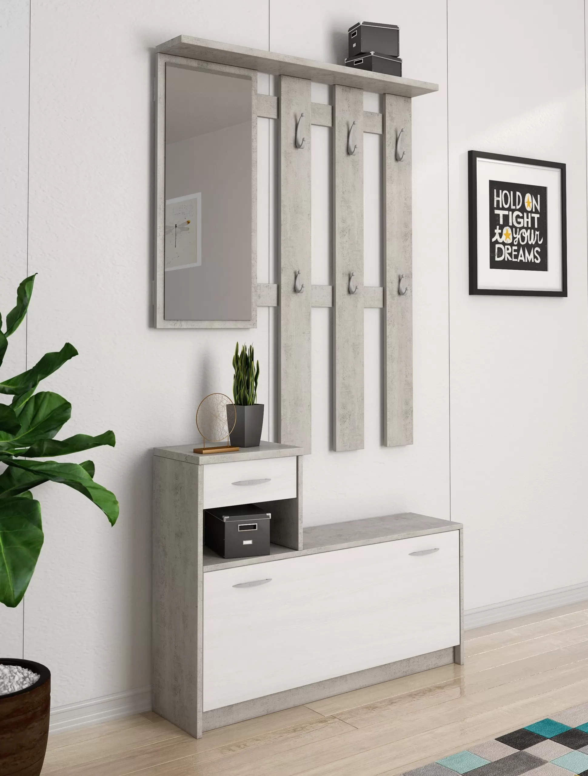 Dmora Mobili Da Ingresso<Mobile da ingresso Daa, 100x26h190 cm, Bianco e Cemento