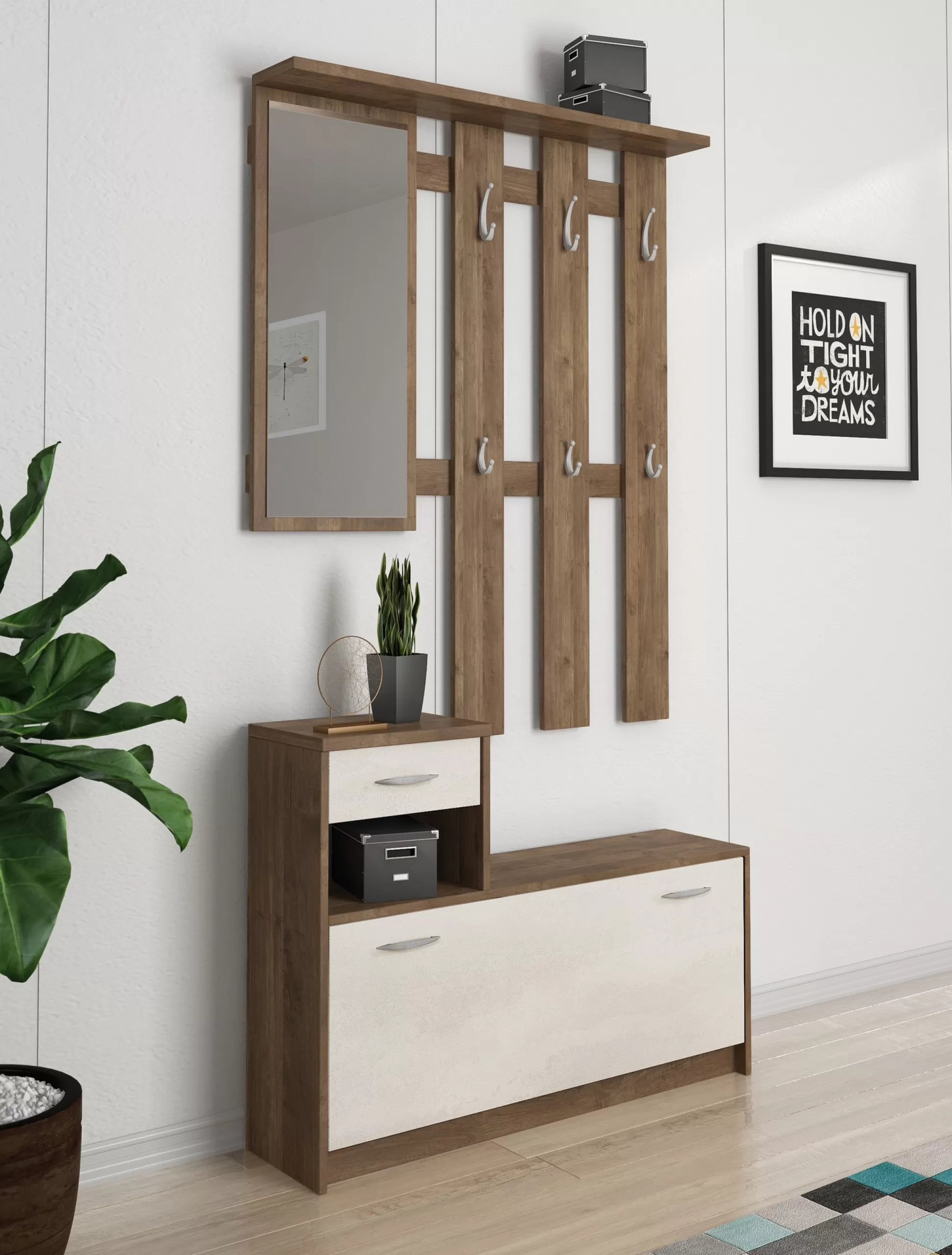 Dmora Mobili Da Ingresso<Mobile da ingresso Daa, 100x26h190 cm, Bianco e Quercia