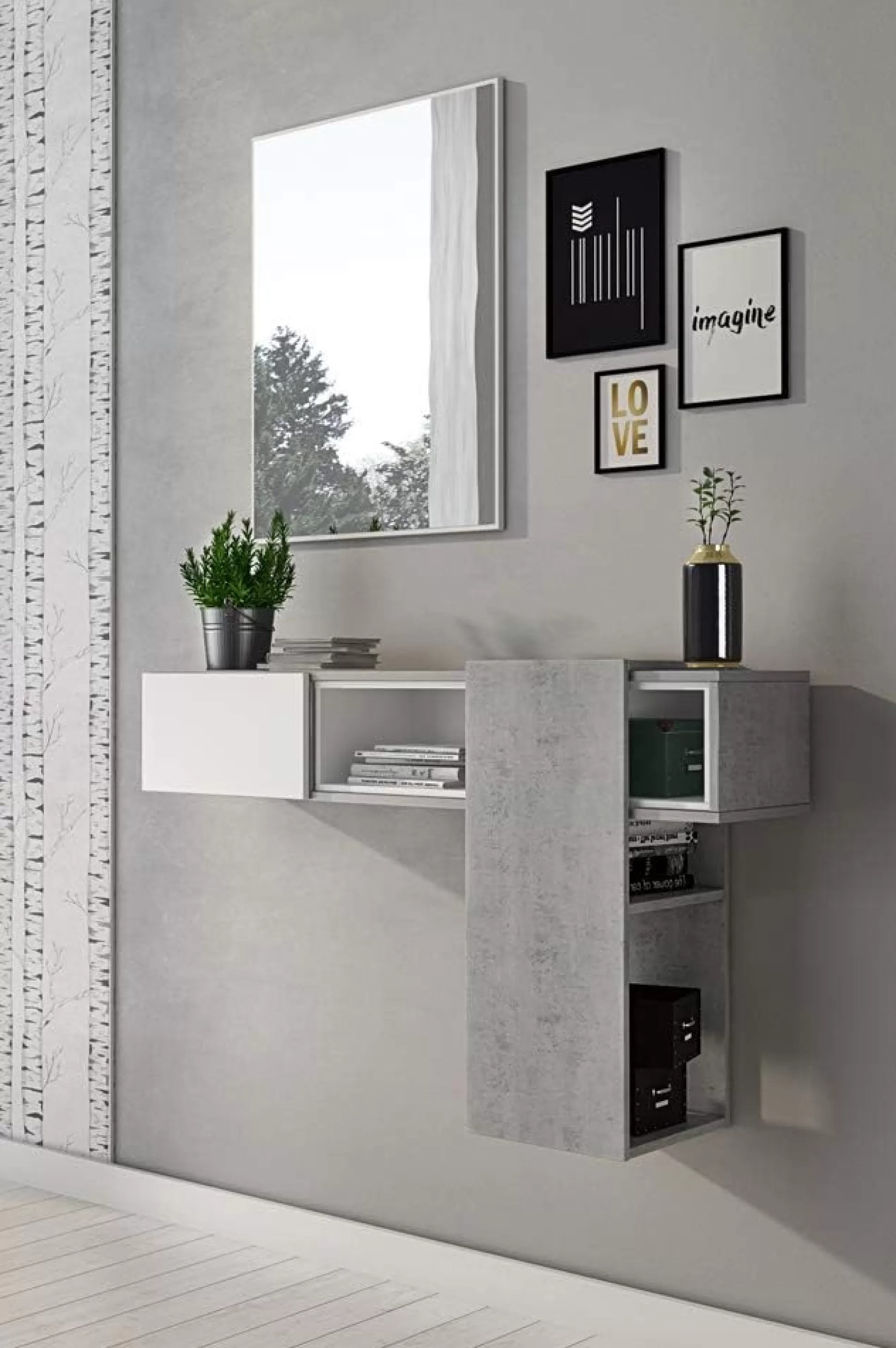 Dmora Mobili Da Ingresso<Mobile da ingresso Daba, 100x31h75 cm, Cemento e Bianco