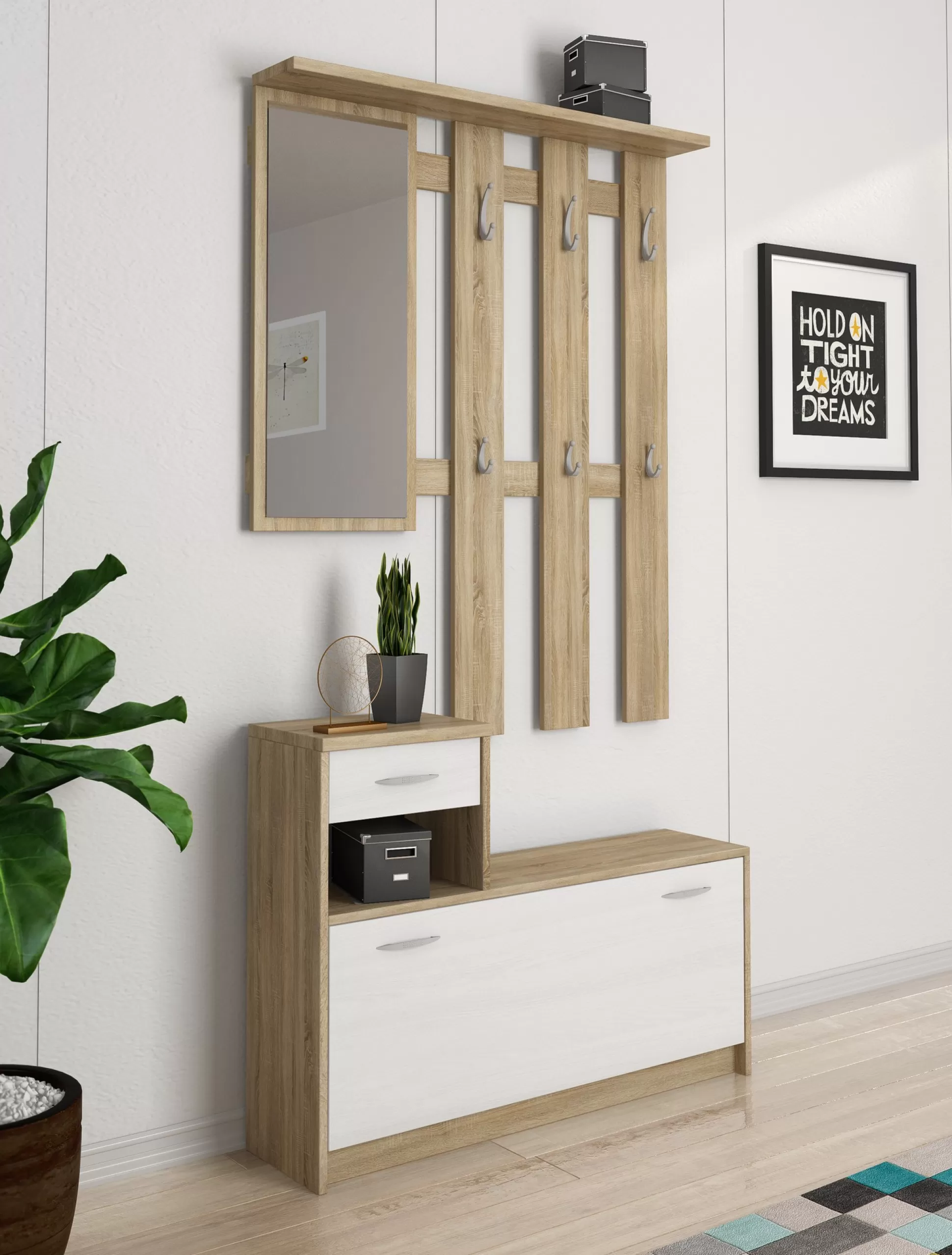 Dmora Mobili Da Ingresso<Mobile da ingresso Dbiagin, 100x25h180 cm, Rovere e Bianco