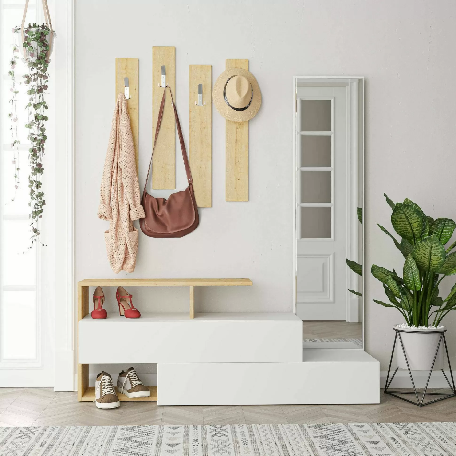 Dmora Mobili Da Ingresso<Mobile da ingresso Dmartíne, 137x35h55 cm, Bianco e Rovere