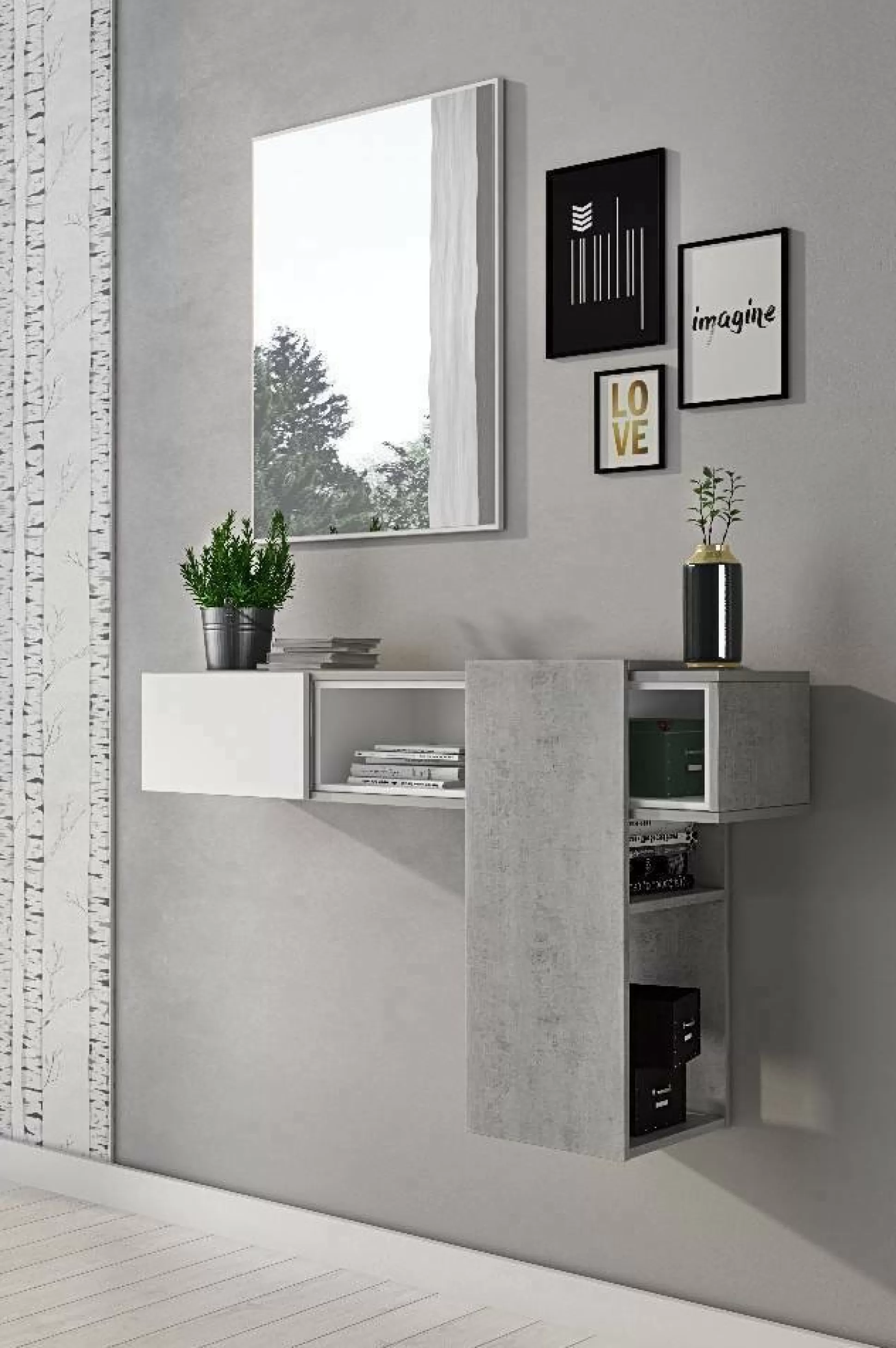 Dmora Mobili Da Ingresso<Mobile da ingresso Dpinz, 100x27h75 cm, Cemento e Bianco