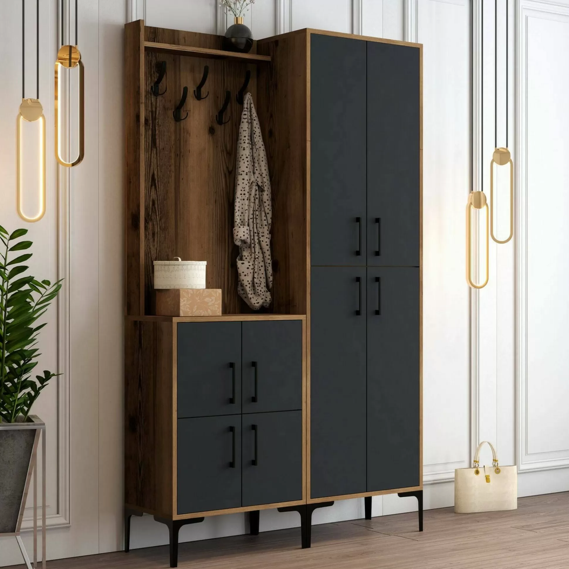 Dmora Mobili Da Ingresso<Mobile da ingresso Eufemia, 120x35h200 cm, Noce e Antracite
