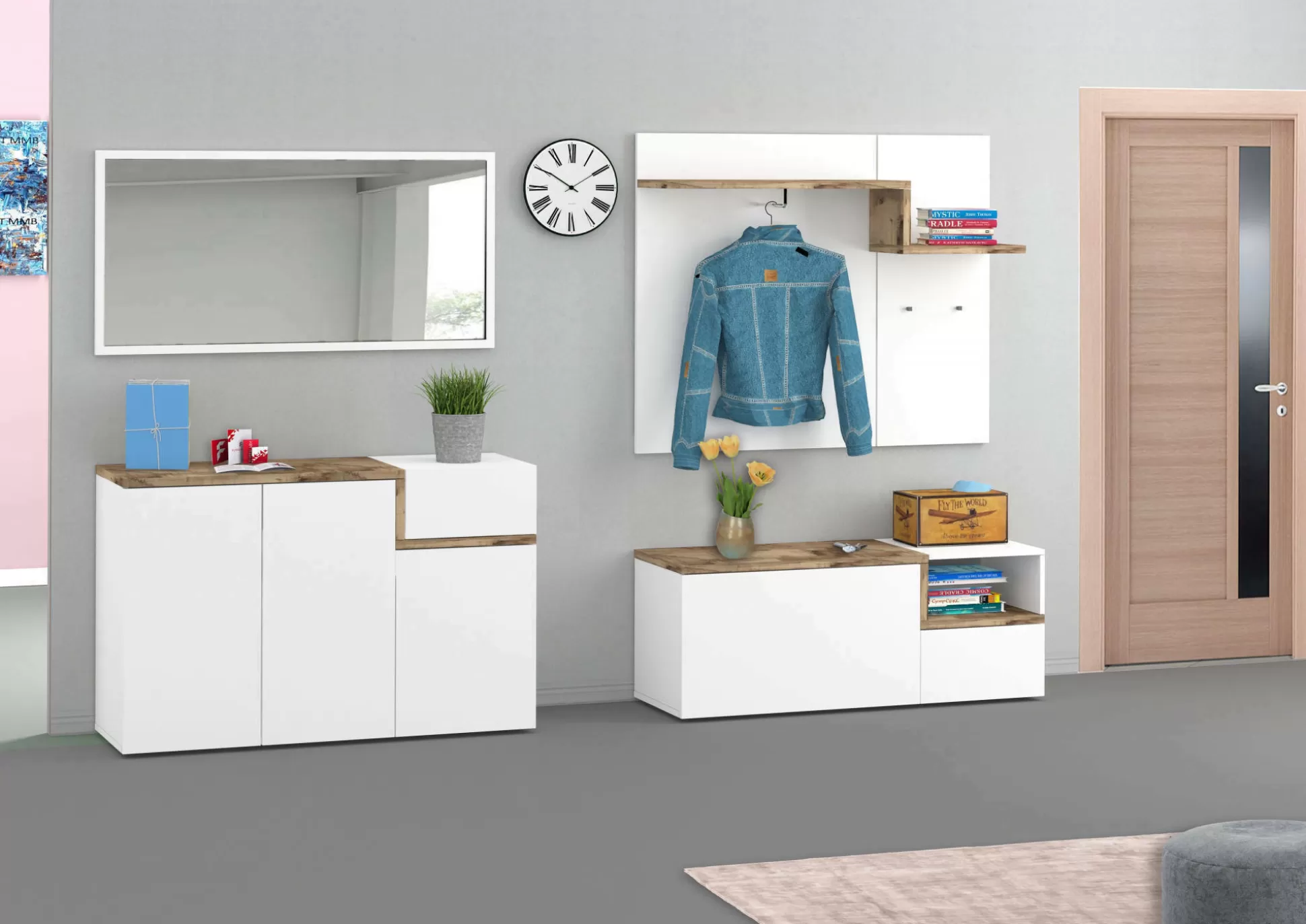 Dmora Mobili Da Ingresso<Mobile da ingresso Graziella, cm 120x40h54, Bianco lucido e Acero