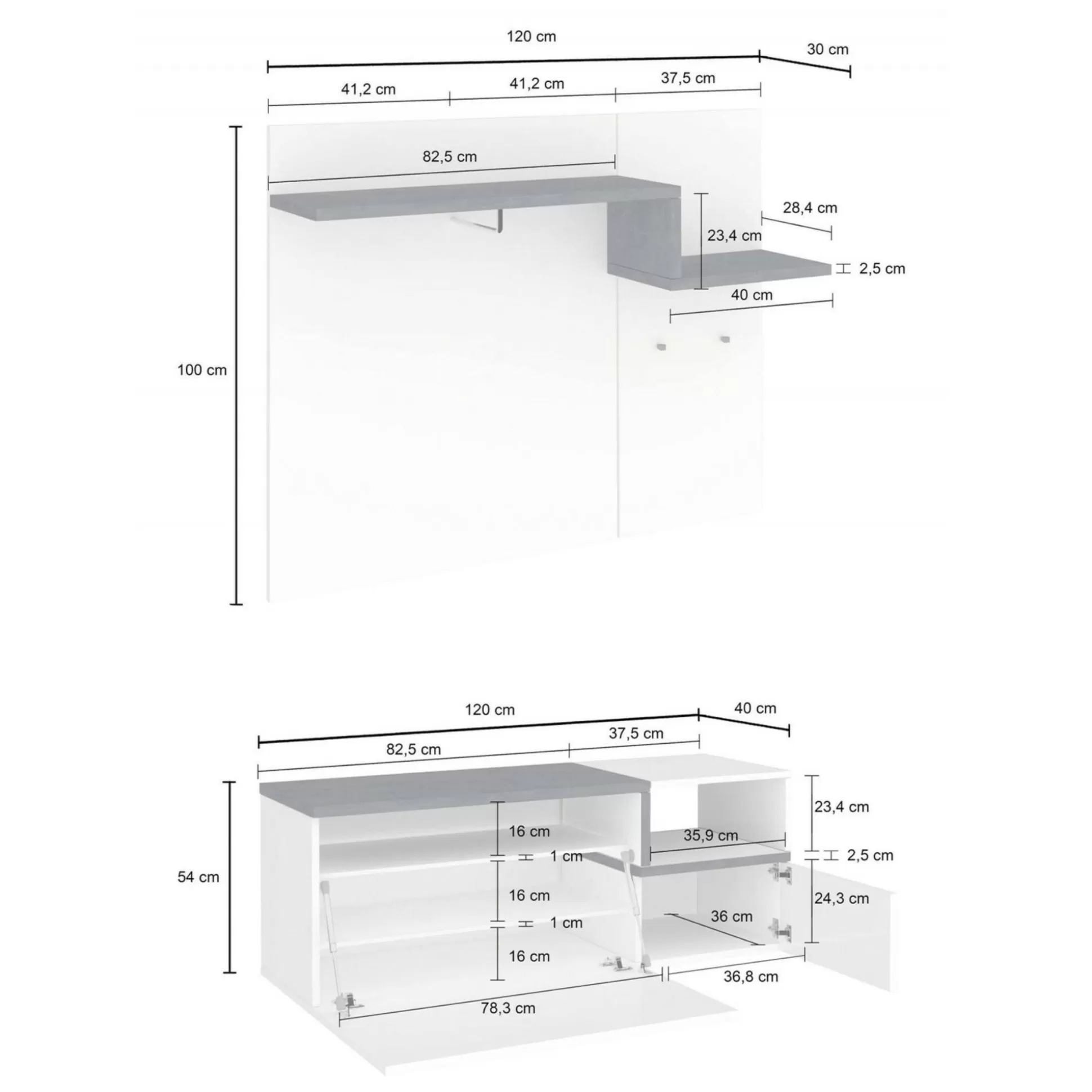 Dmora Mobili Da Ingresso<Mobile da ingresso Graziella, cm 120x40h54, Bianco lucido e Acero