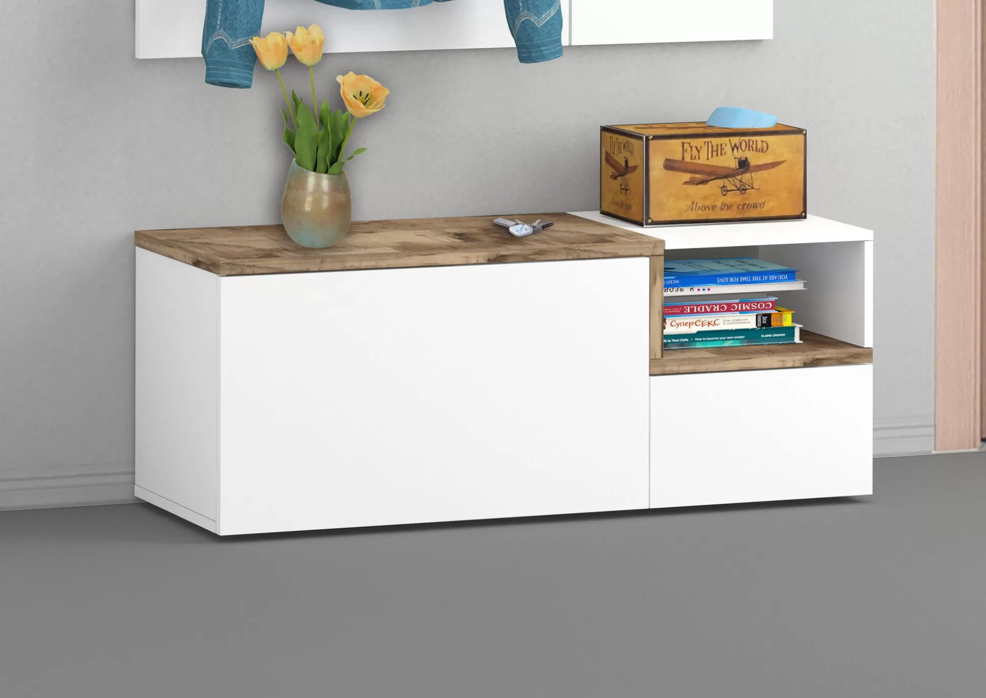 Dmora Mobili Da Ingresso<Mobile da ingresso Graziella, cm 120x40h54, Bianco lucido e Acero