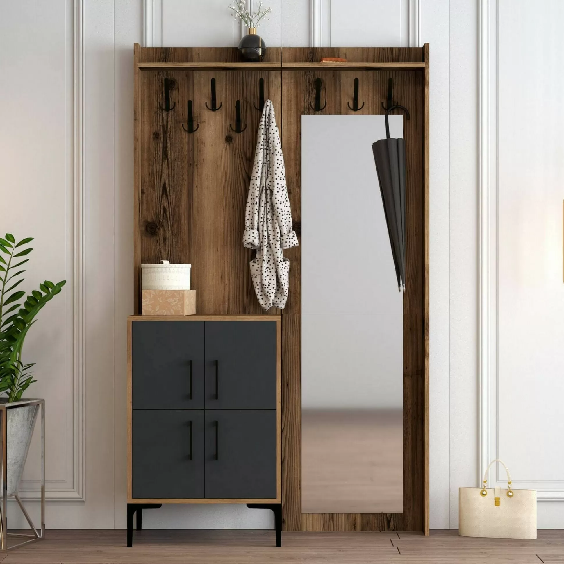 Dmora Mobili Da Ingresso<Mobile da ingresso Isidore, 120x35h200 cm, Noce e Antracite