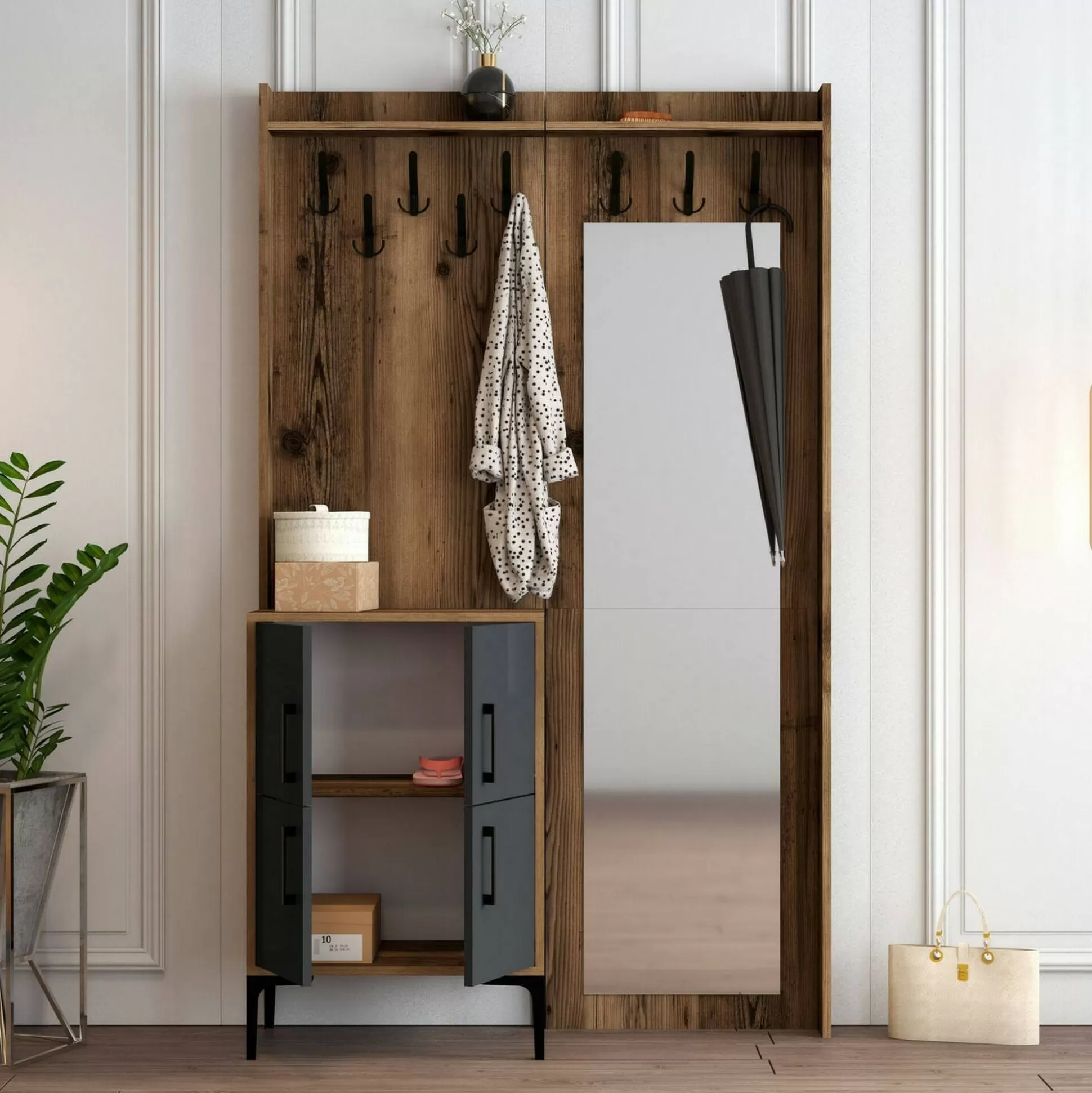 Dmora Mobili Da Ingresso<Mobile da ingresso Isidore, 120x35h200 cm, Noce e Antracite