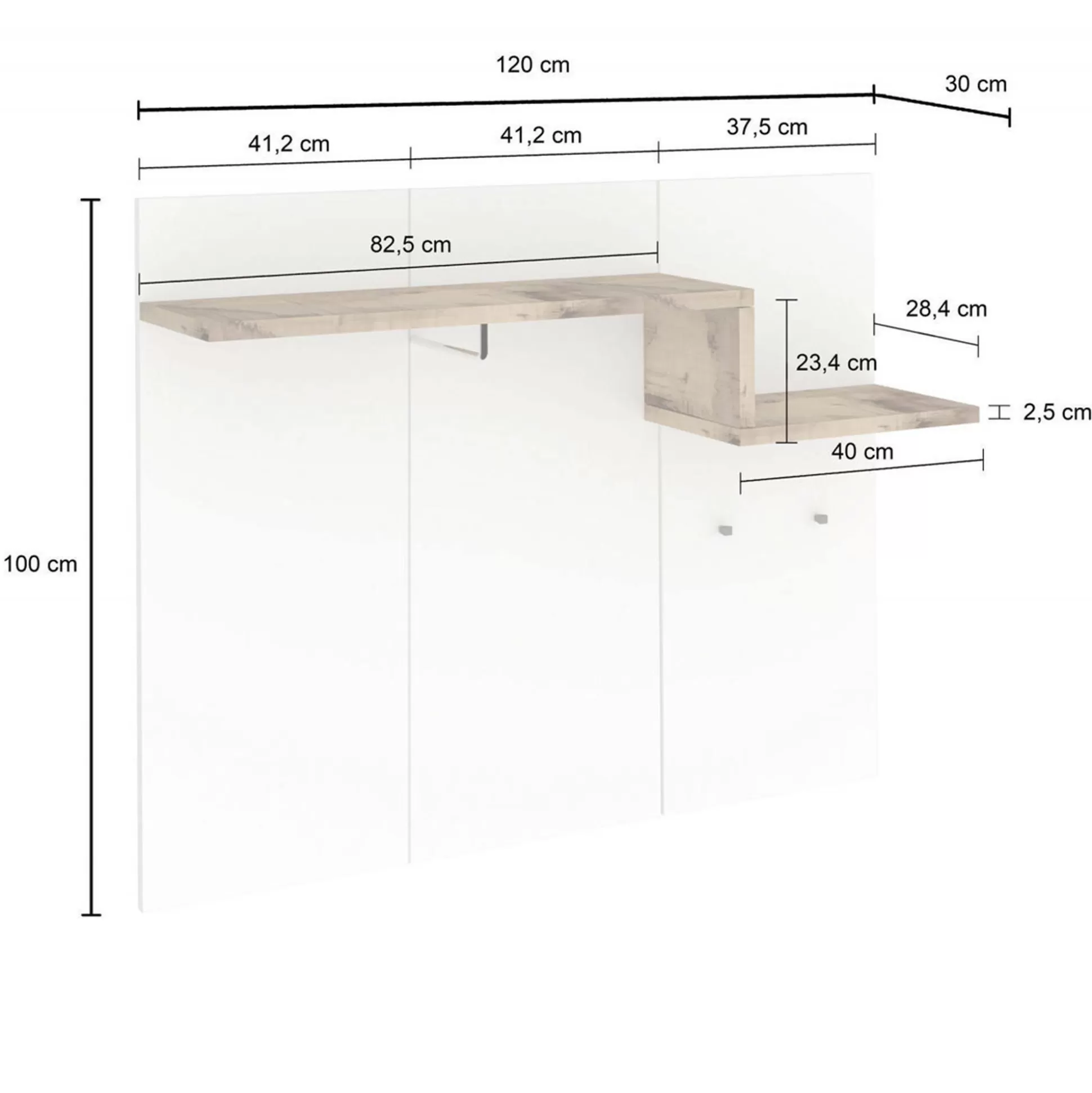 Dmora Mobili Da Ingresso<Mobile da ingresso Mugello, cm 120x30h100, Bianco lucido e Acero