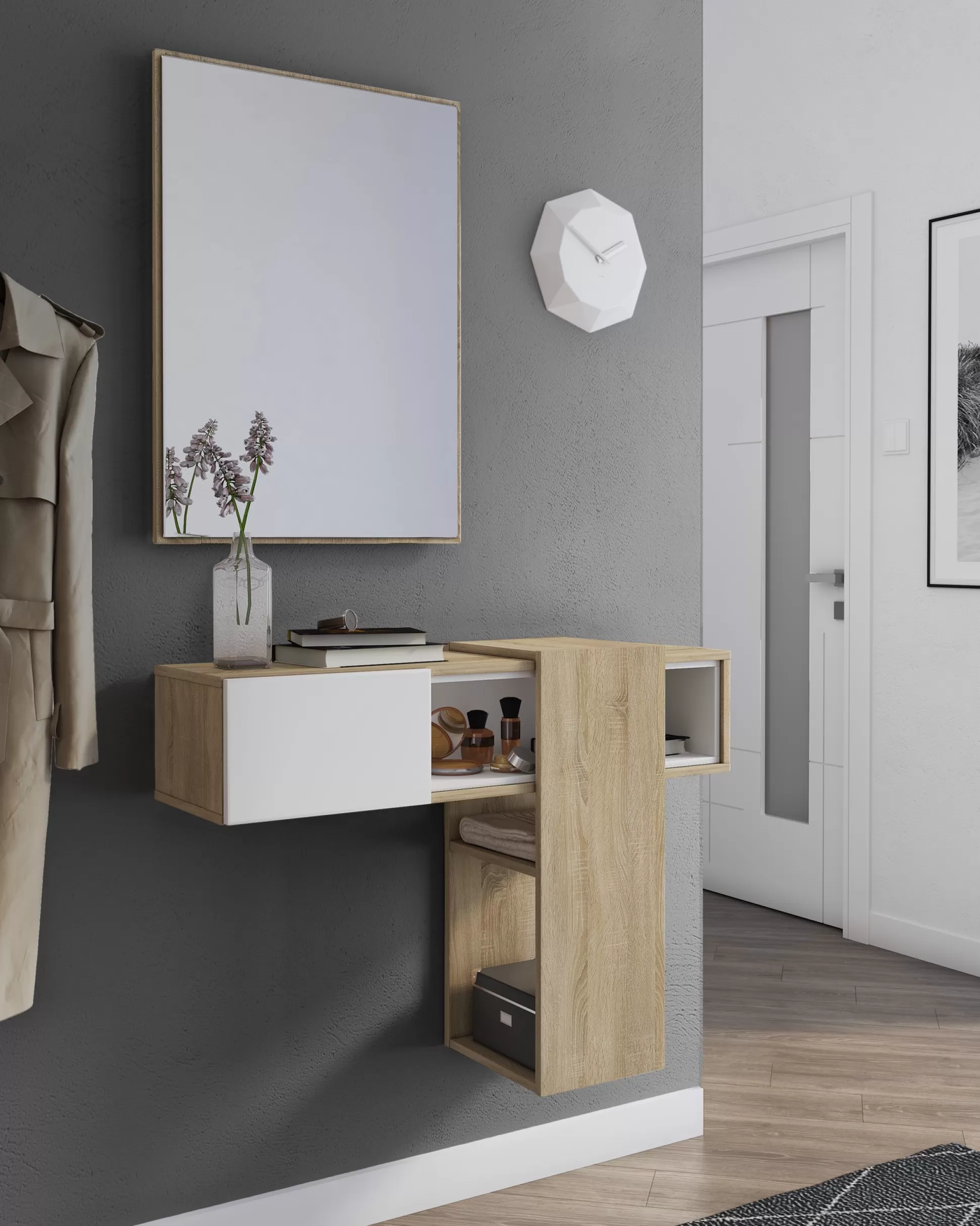 Dmora Mobili Da Ingresso<Mobile da ingresso Zugliano, 100x31h75 cm, Rovere e Bianco
