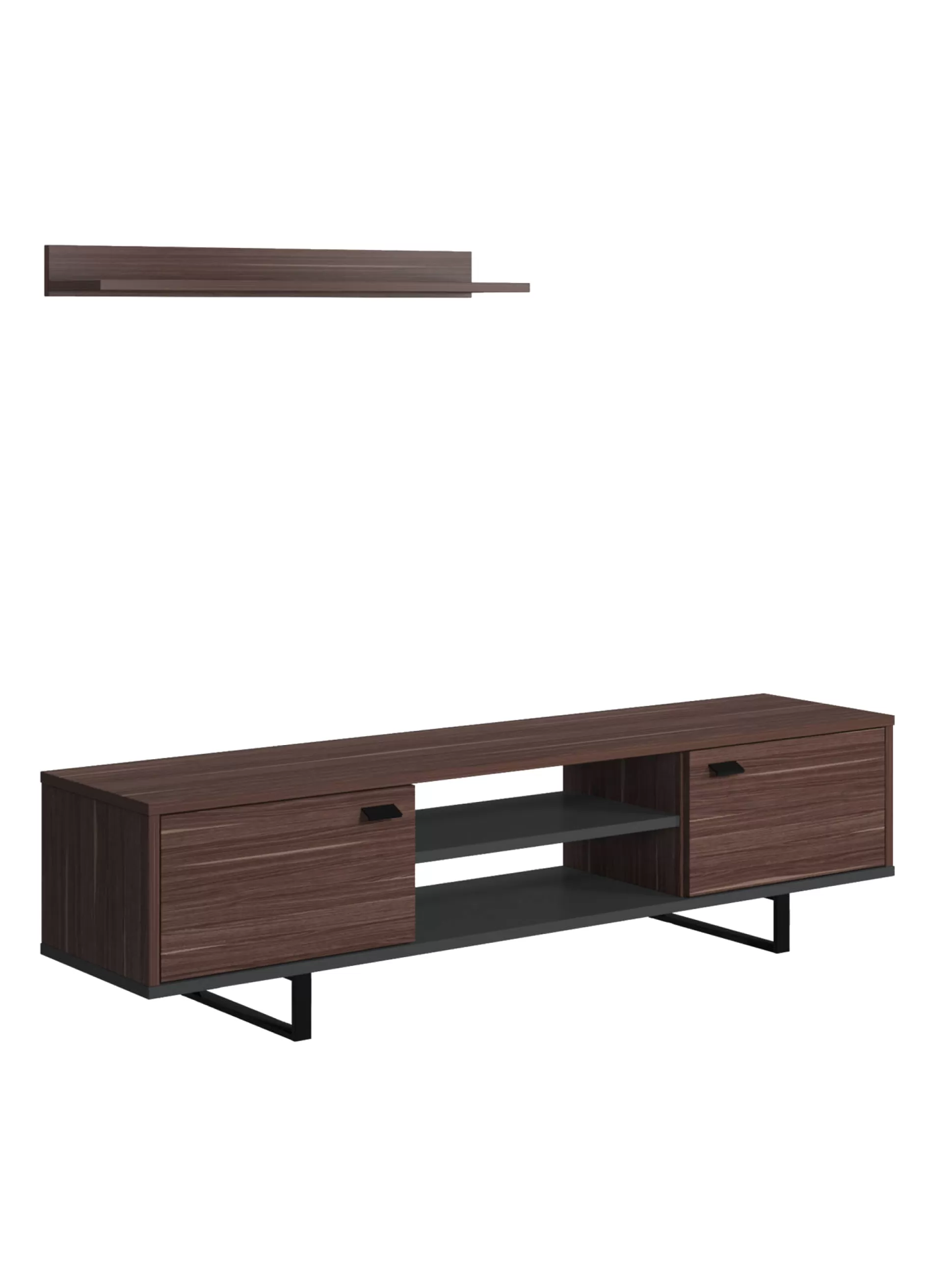 Dmora Mobili Porta Tv<Mobile da soggiorno porta TV con due ante e due ripiani, cm 150 x 35 x 44, colore e antracite