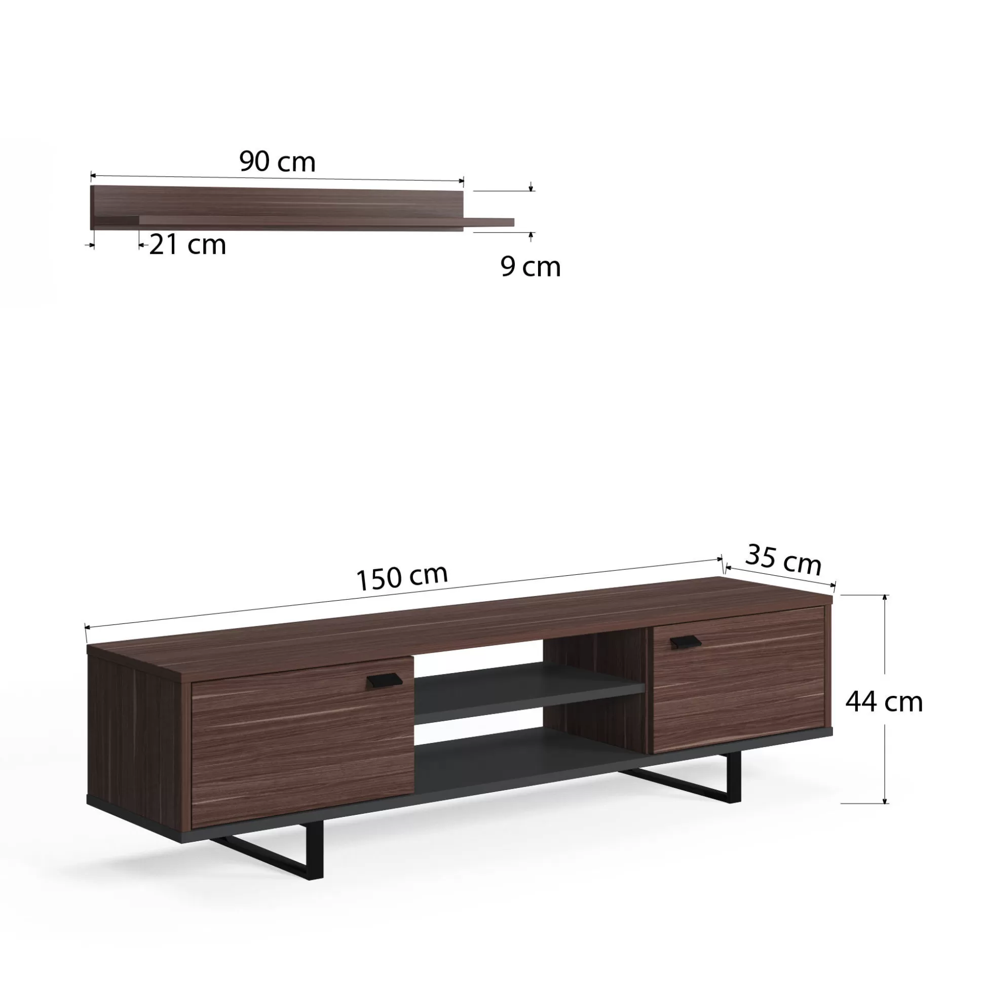 Dmora Mobili Porta Tv<Mobile da soggiorno porta TV con due ante e due ripiani, cm 150 x 35 x 44, colore e antracite