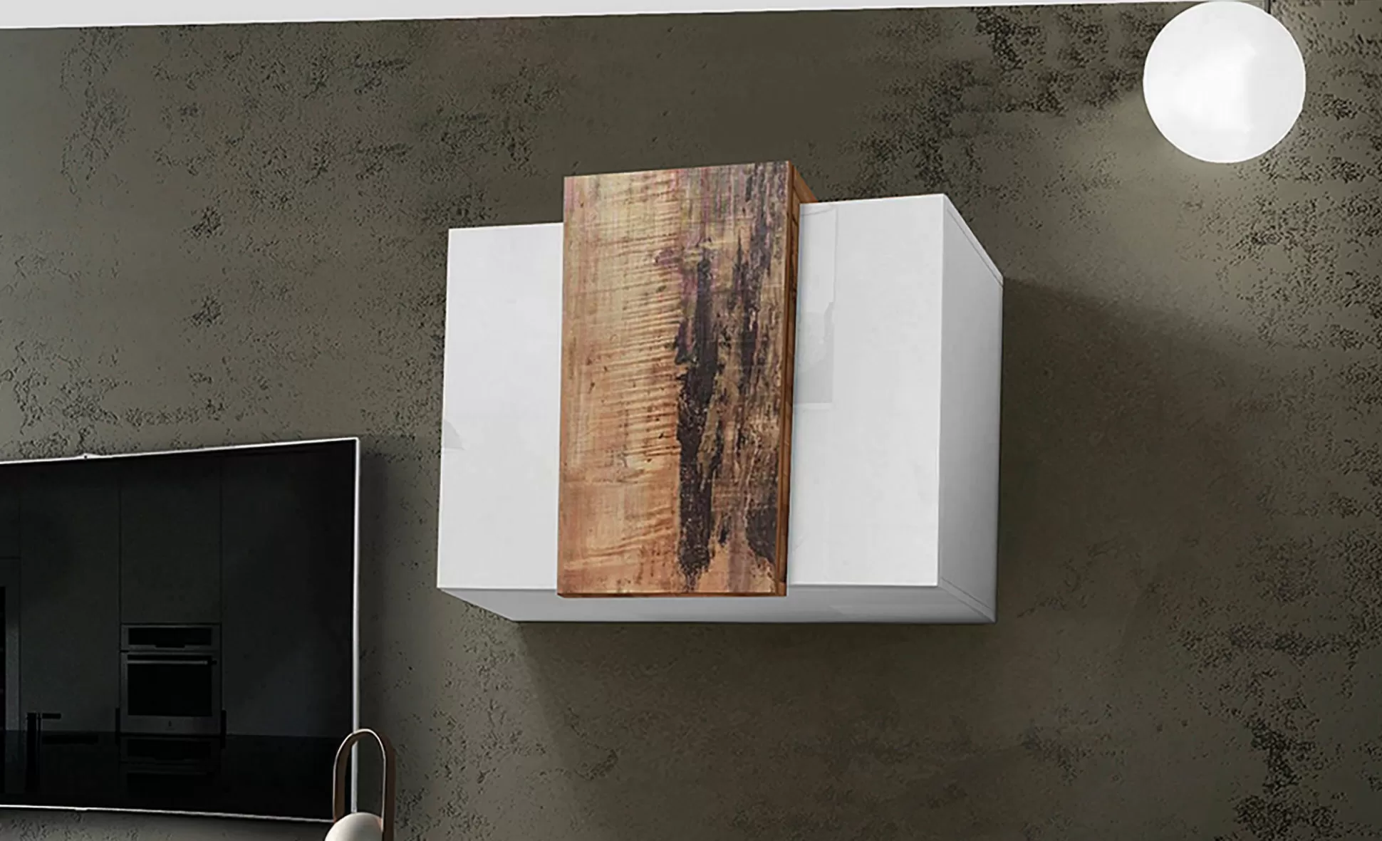 Dmora Mobili Pensili<Mobile pensile Andras, cm 90x38h66, Bianco lucido e Acero