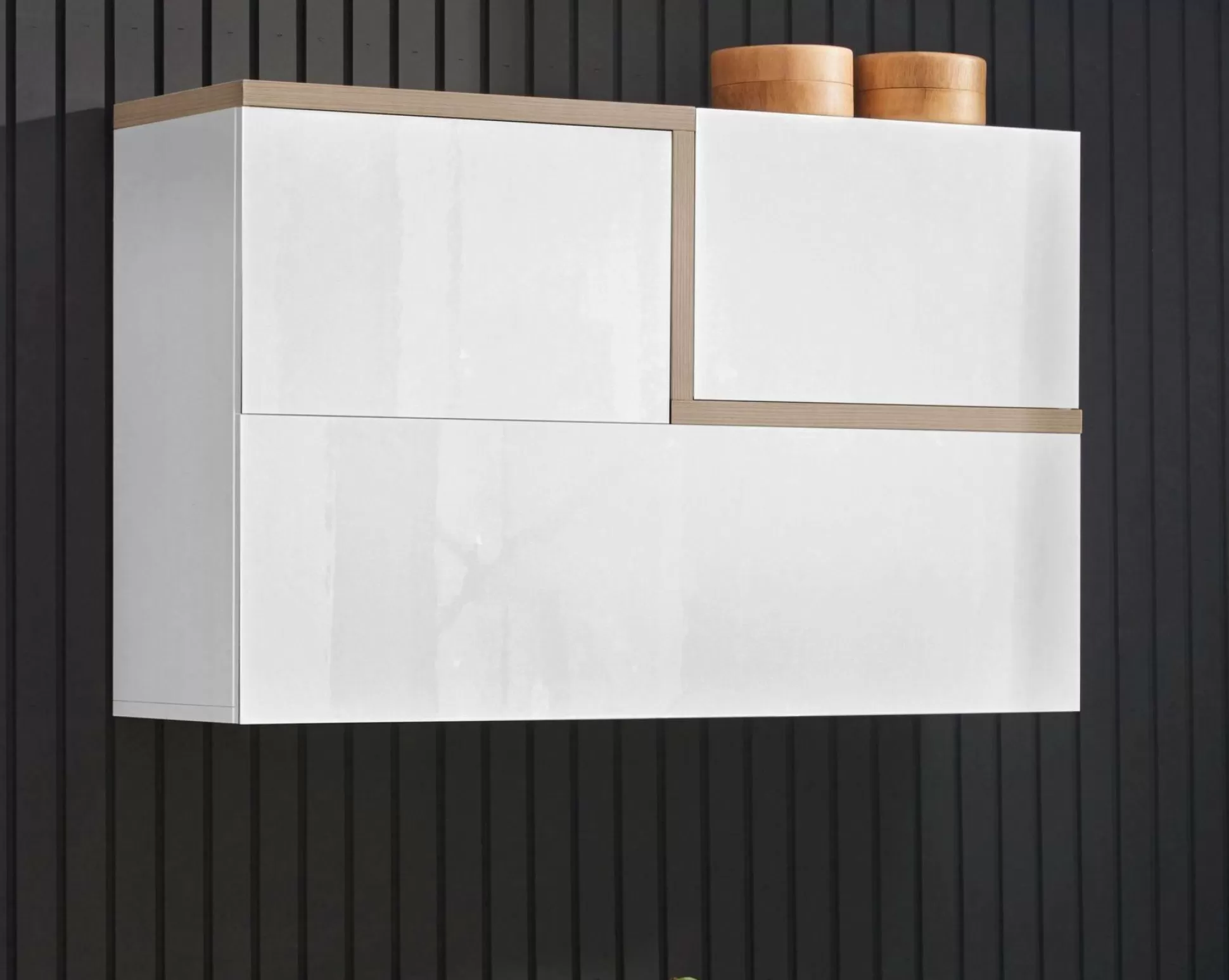 Dmora Mobili Pensili<Mobile pensile Dpafund, cm 100x30h63, Bianco lucido e Acero