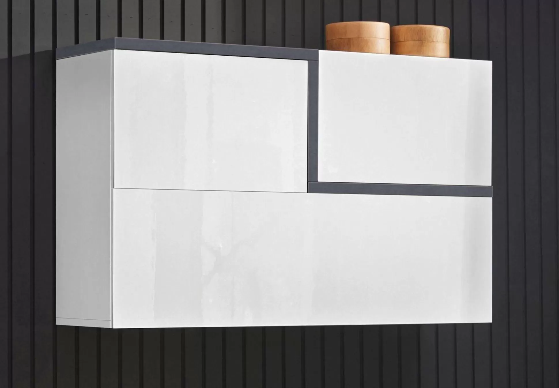 Dmora Mobili Pensili<Mobile pensile Dpafund, cm 100x30h63, Bianco lucido e Ardesia