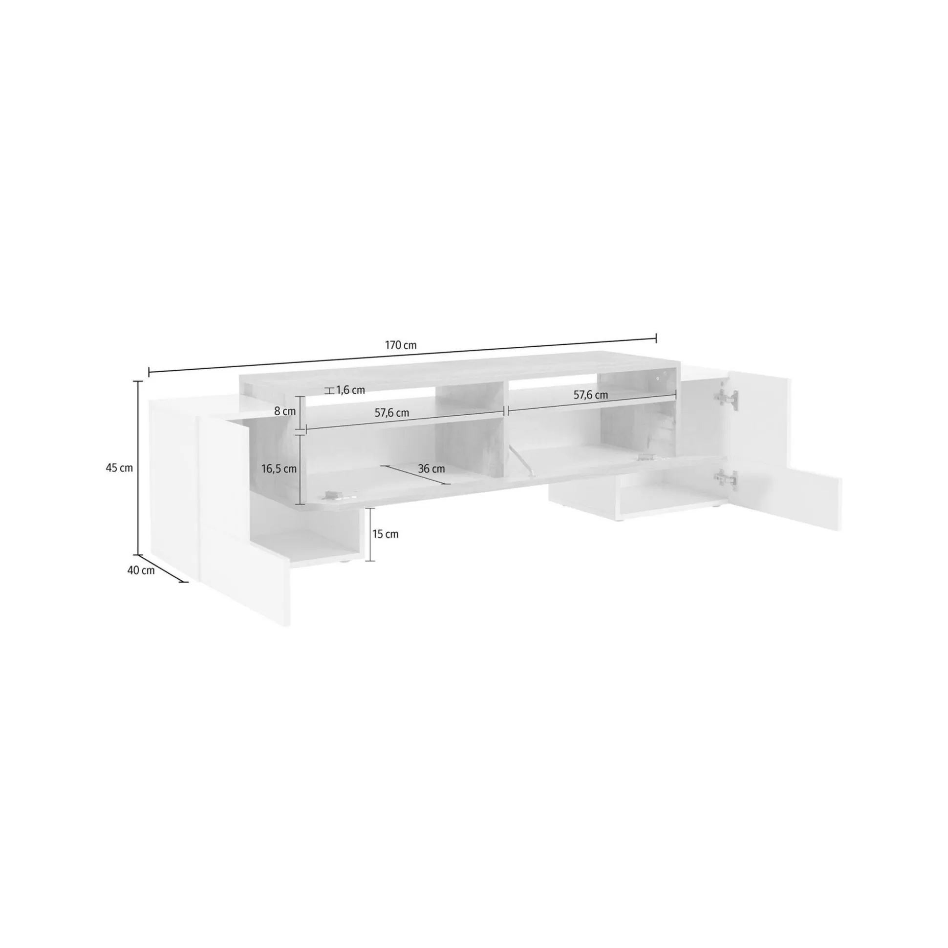 Dmora Mobili Porta Tv<Mobile porta TV Abele, cm 170x45h45, Bianco lucido e Acero