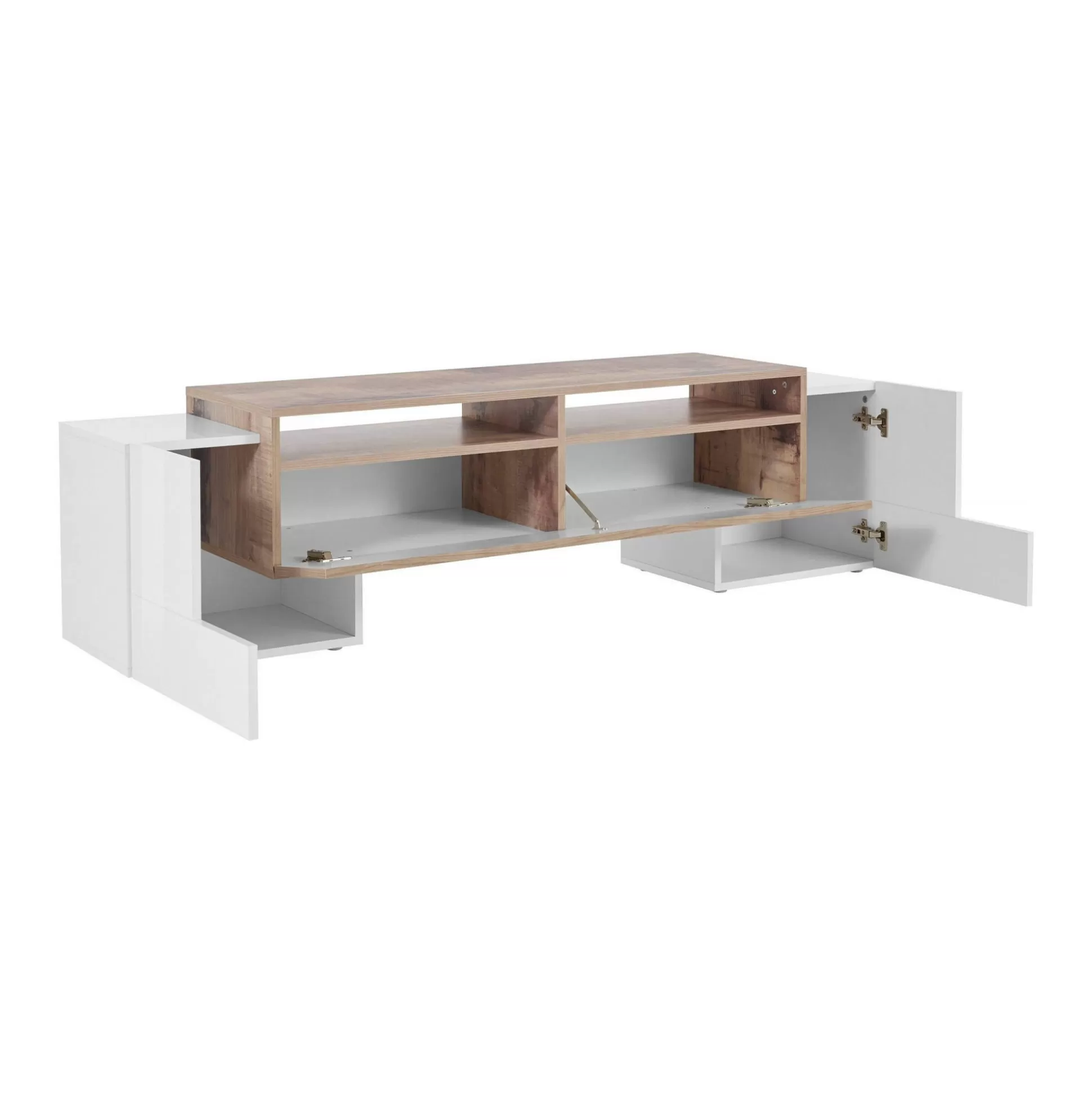Dmora Mobili Porta Tv<Mobile porta TV Abele, cm 170x45h45, Bianco lucido e Acero