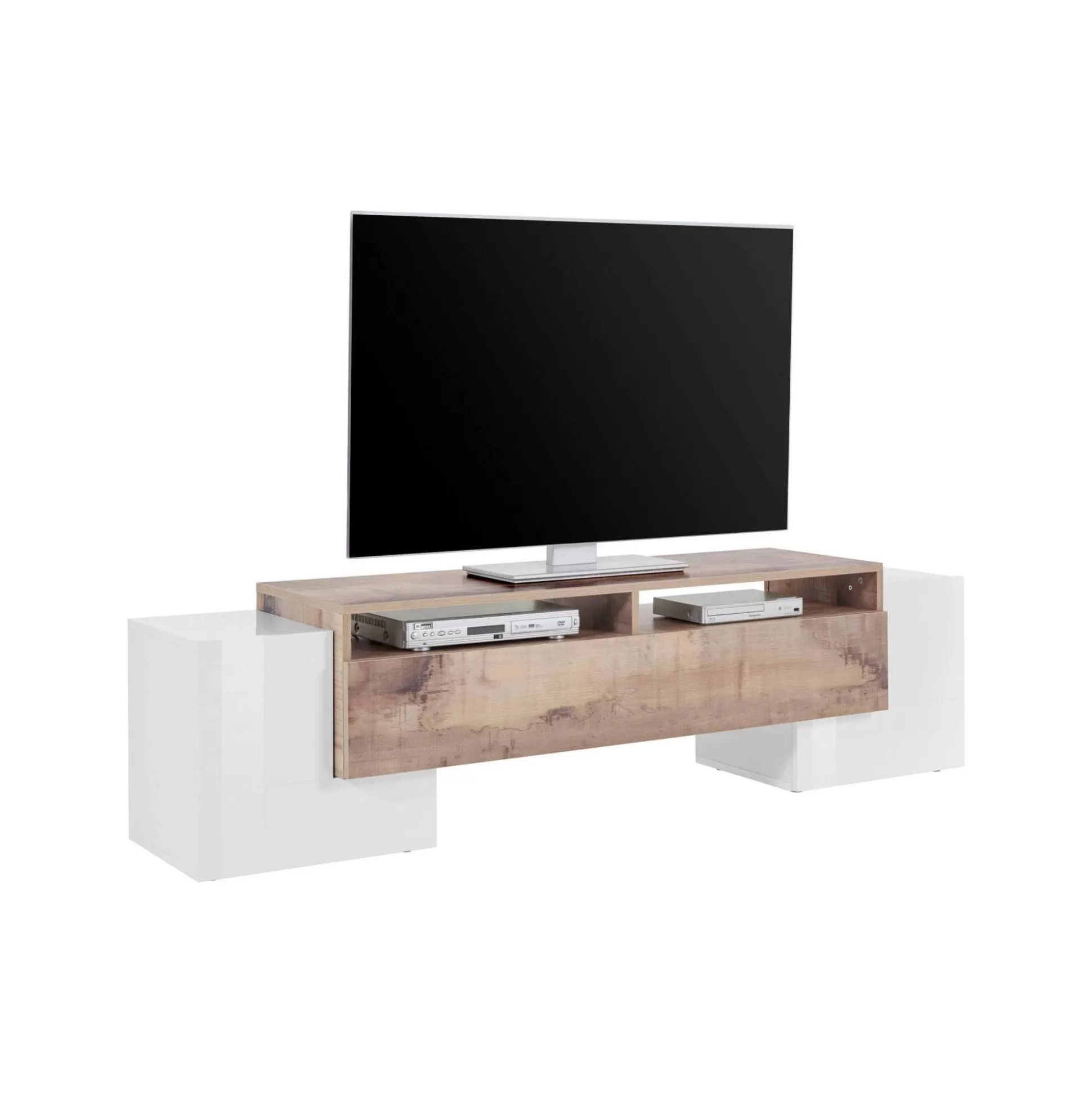 Dmora Mobili Porta Tv<Mobile porta TV Abele, cm 170x45h45, Bianco lucido e Acero