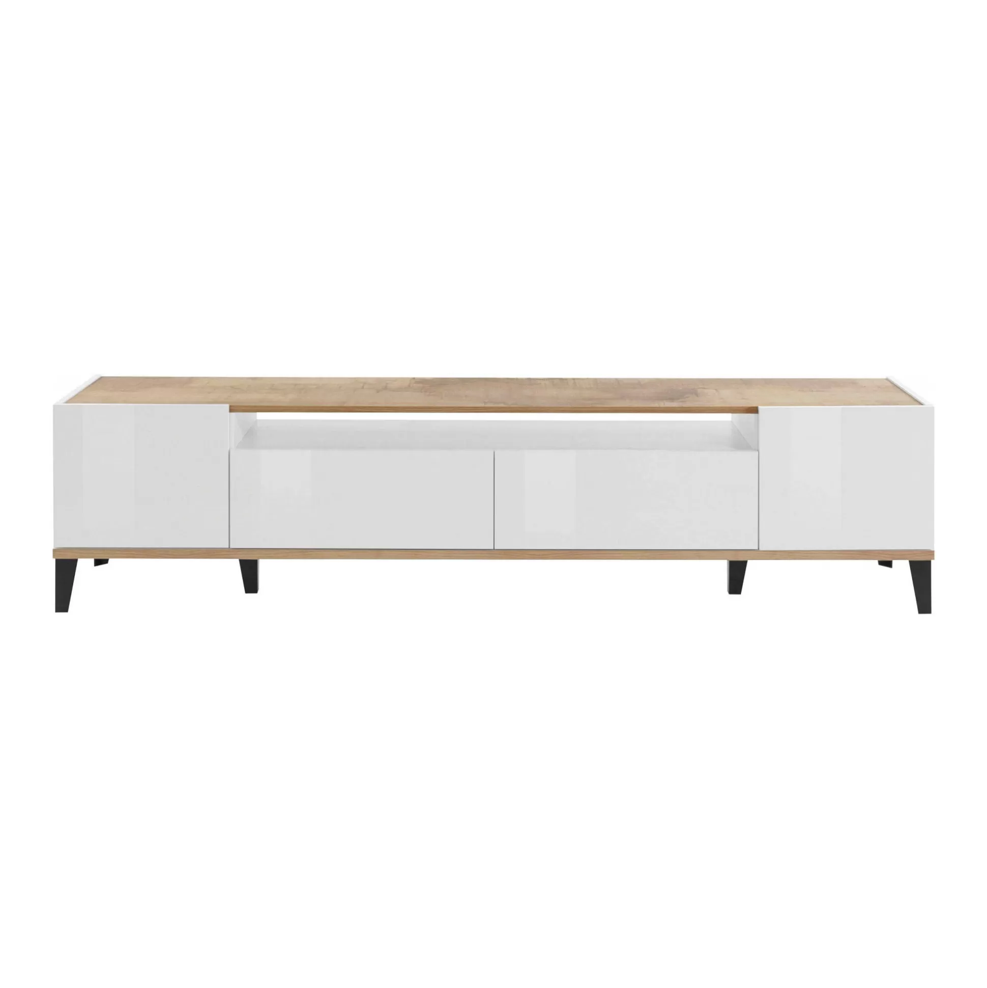 Dmora Mobili Porta Tv<Mobile porta TV Abina, cm 200x40h47, Bianco lucido e Acero