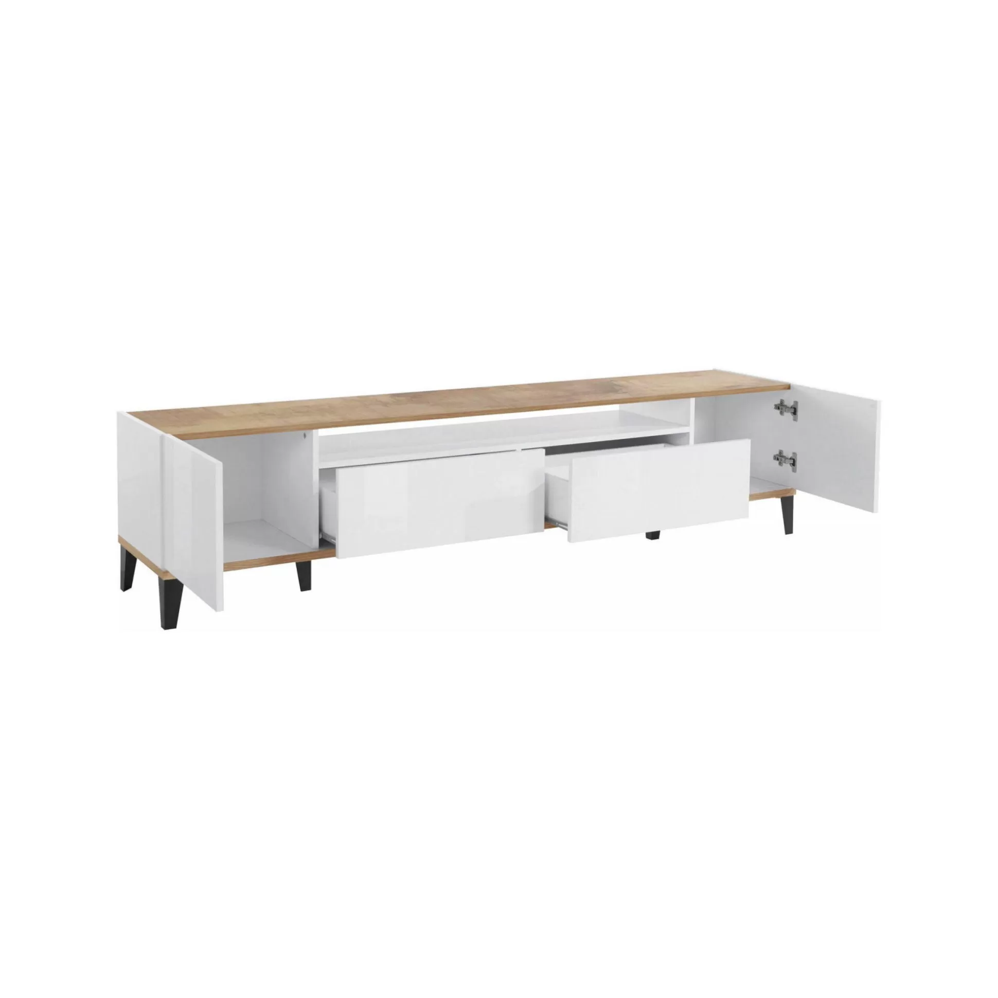 Dmora Mobili Porta Tv<Mobile porta TV Abina, cm 200x40h47, Bianco lucido e Acero