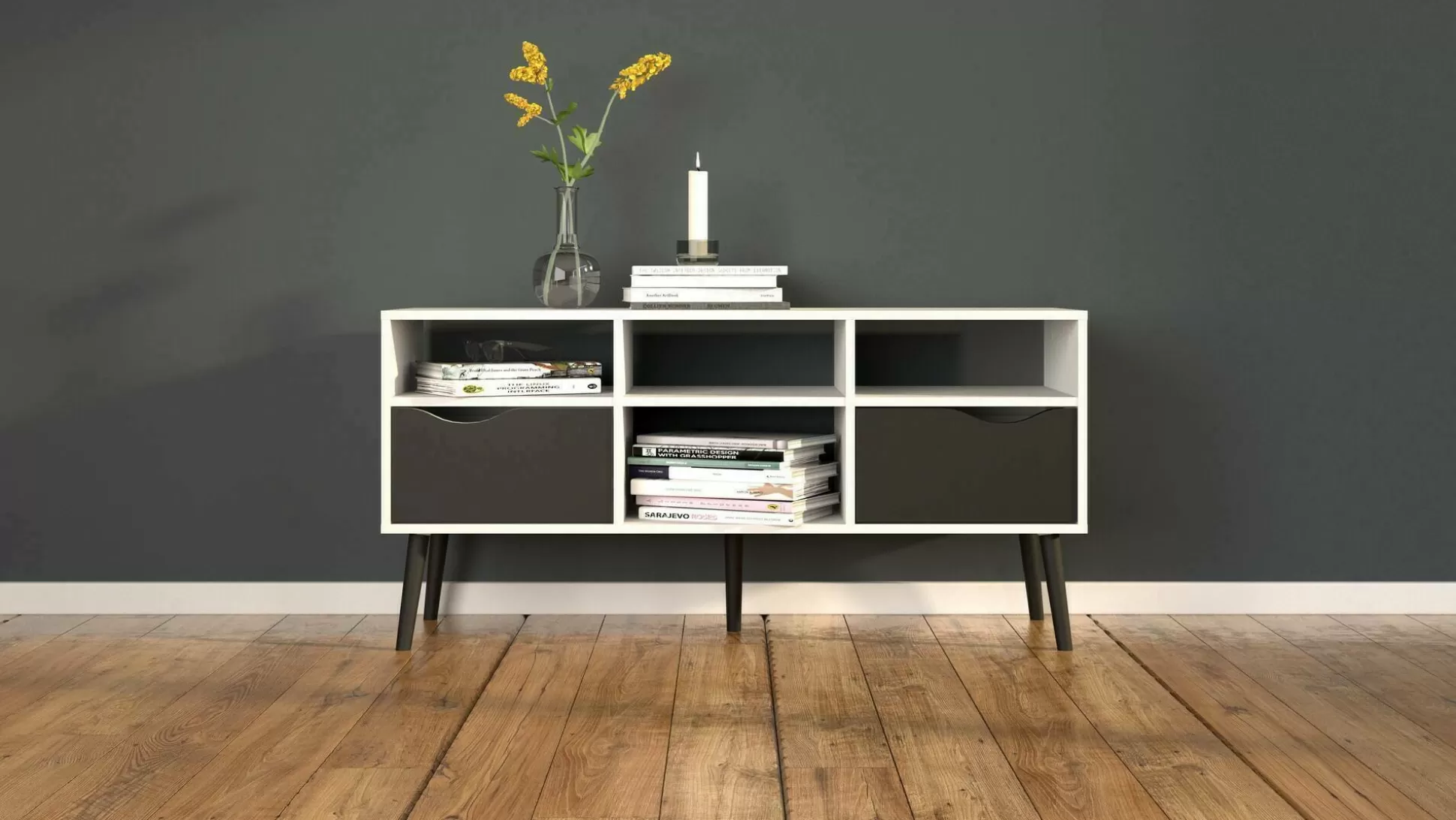 Dmora Mobili Porta Tv<Mobile porta TV Aliani, 117x39 h57 cm, Bianco e Nero