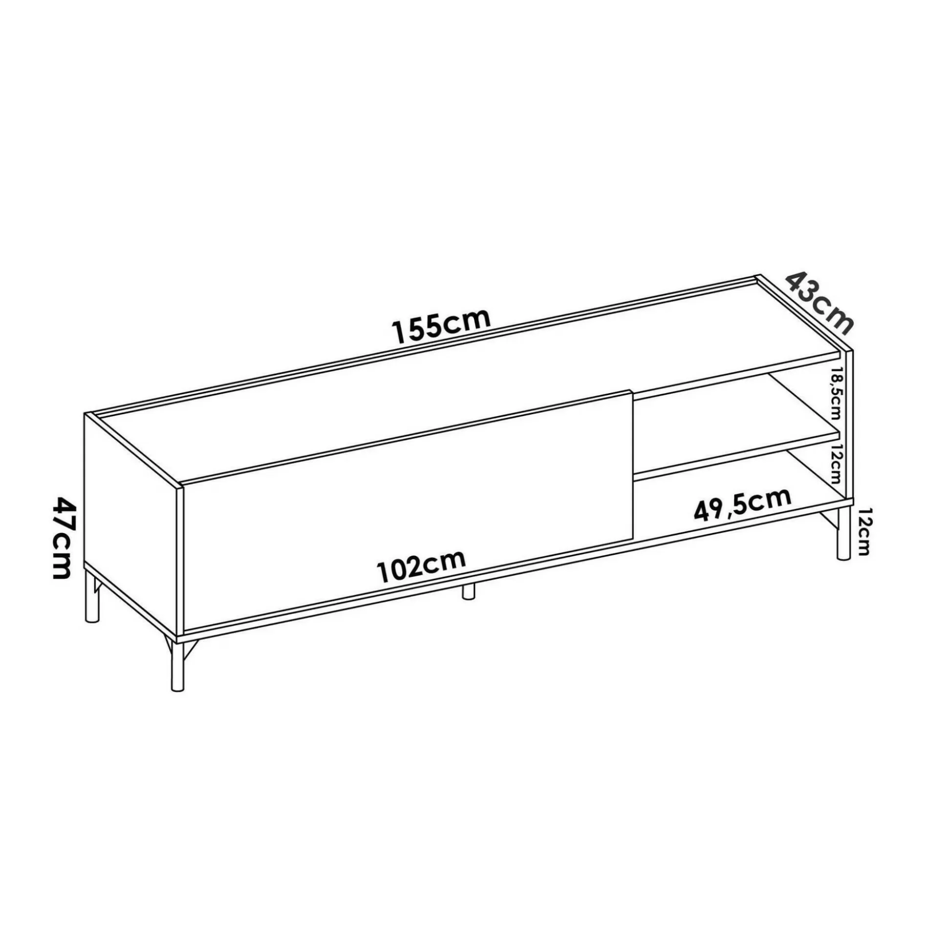 Dmora Mobili Porta Tv<Mobile porta TV Allesia, 155x43h47 cm, Rovere e Bianco