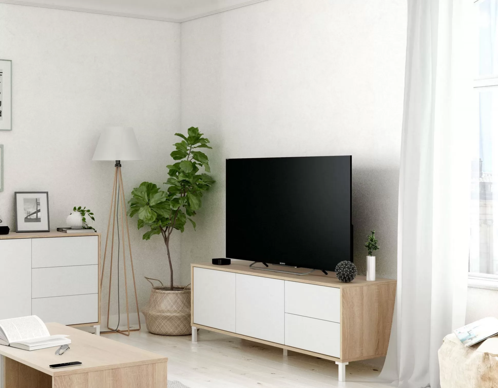Dmora Mobili Porta Tv<Mobile porta TV Alva, 130x41h47 cm, Rovere e Bianco