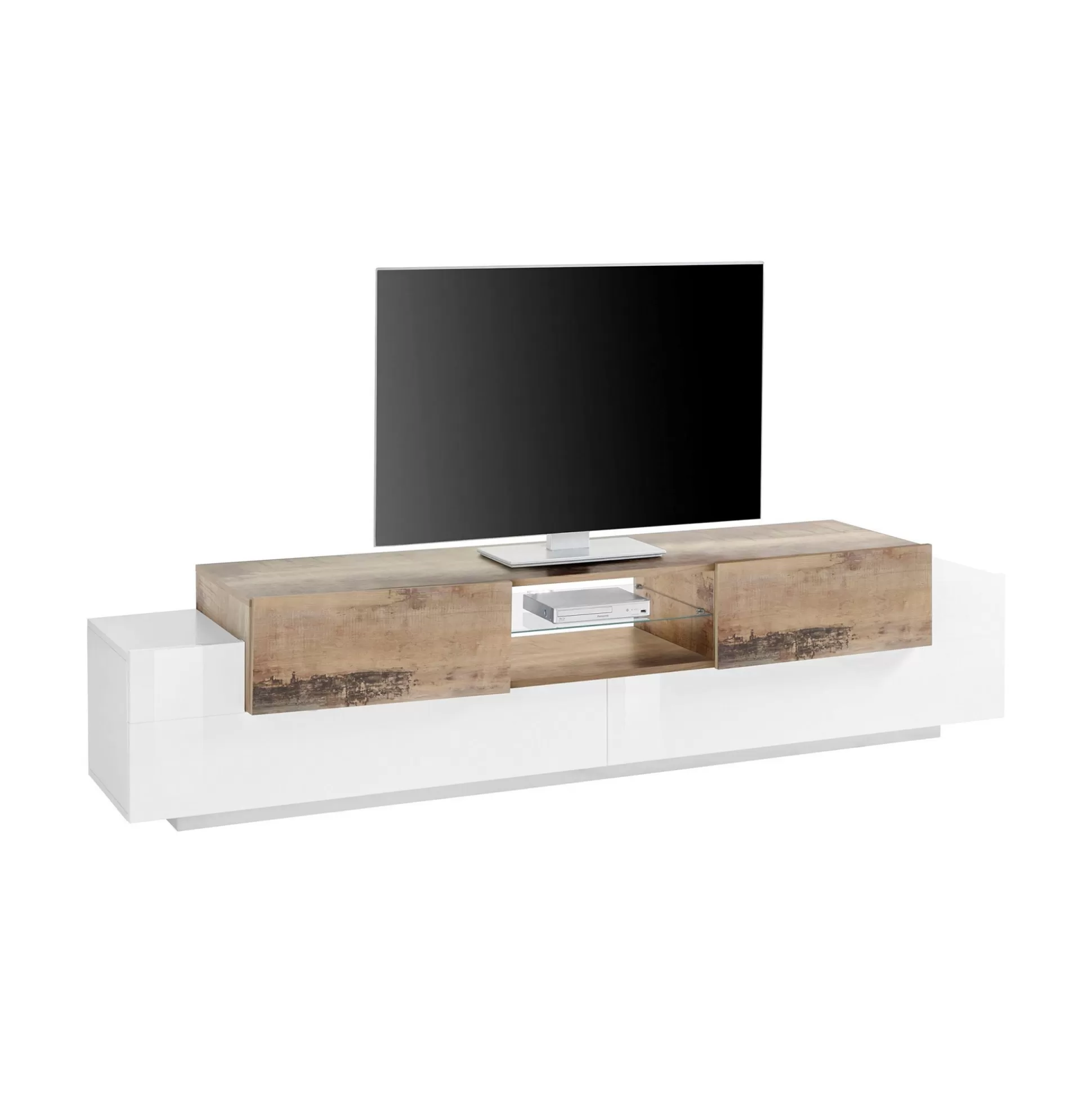 Dmora Mobili Porta Tv<Mobile porta TV Amato, cm 220x45h51, Bianco lucido e Acero