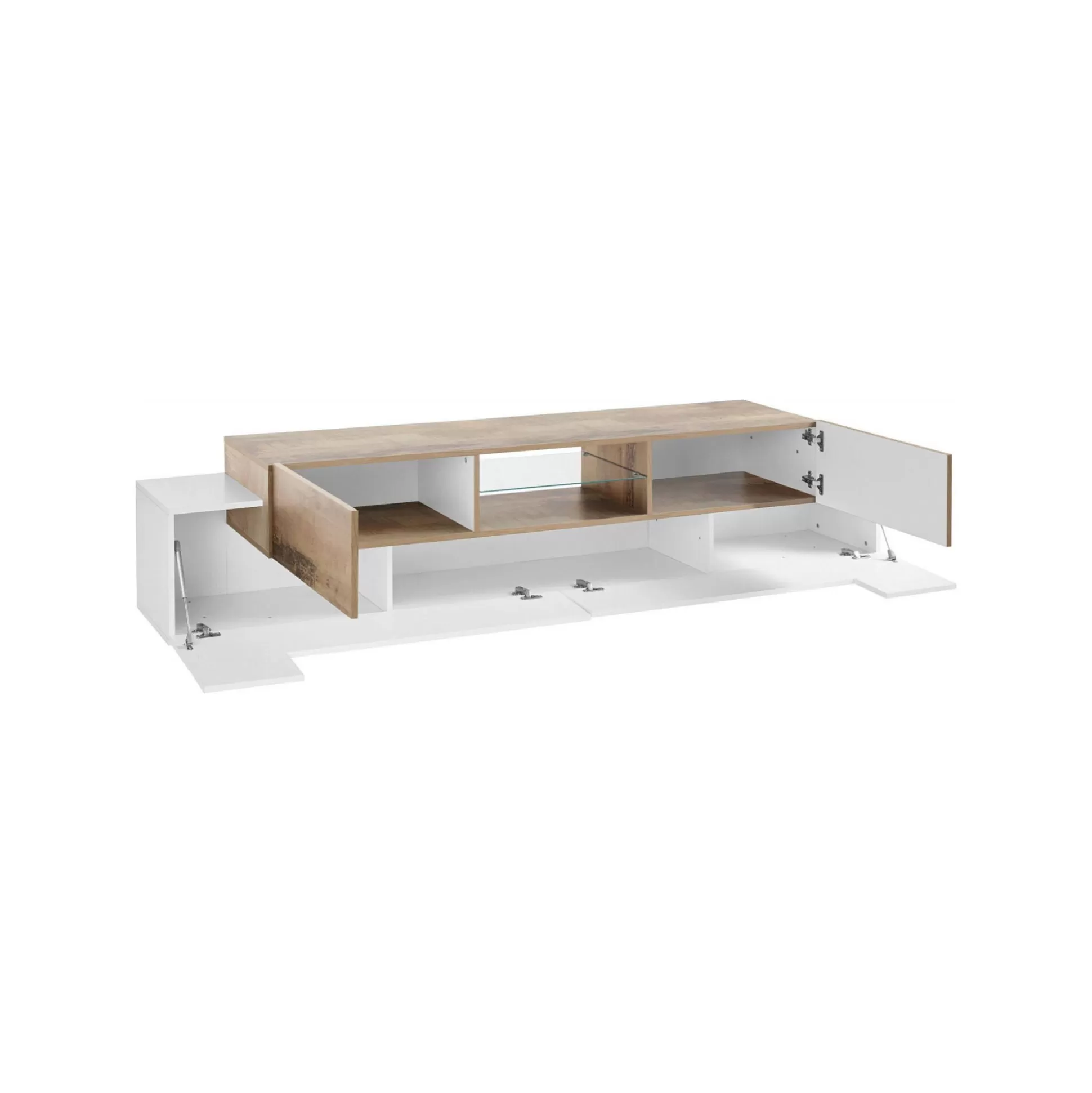 Dmora Mobili Porta Tv<Mobile porta TV Amato, cm 220x45h51, Bianco lucido e Acero