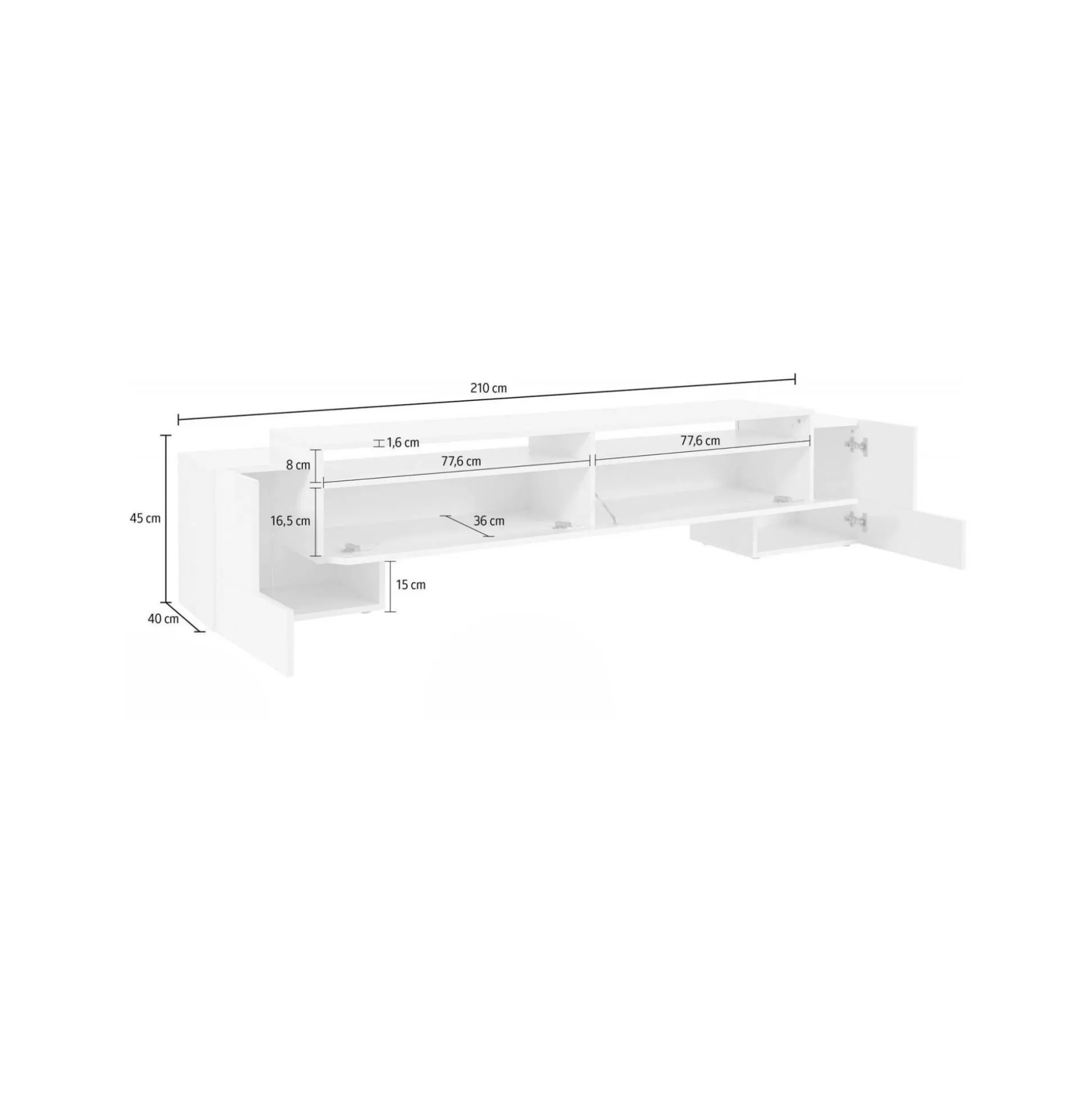 Dmora Mobili Porta Tv<Mobile porta TV Amis, cm 210x45h45, Bianco lucido e Acero