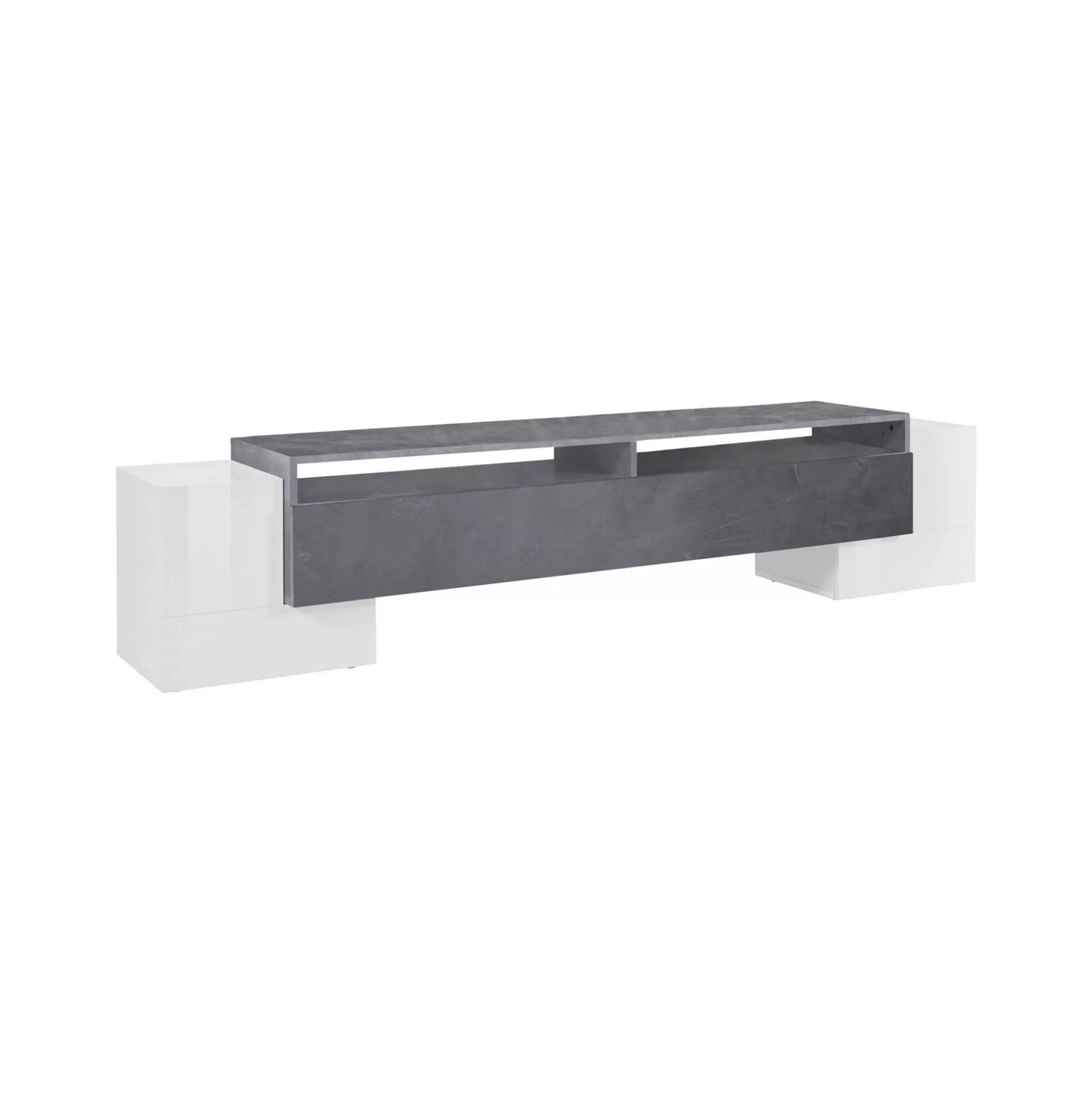 Dmora Mobili Porta Tv<Mobile porta TV Amis, cm 210x45h45, Bianco lucido e Ardesia
