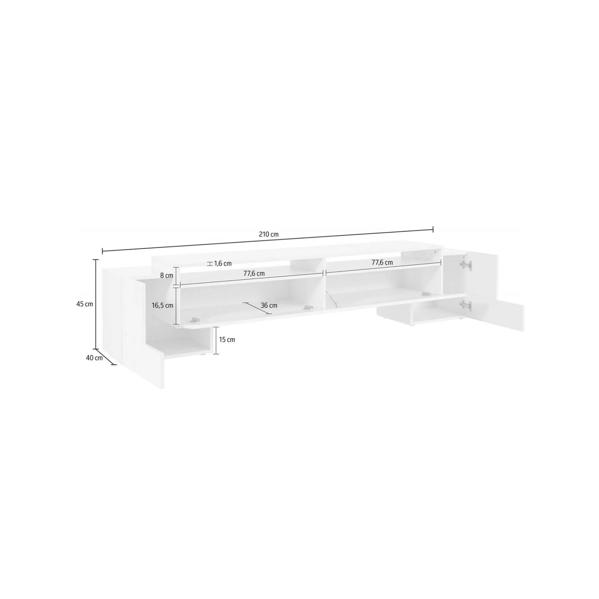 Dmora Mobili Porta Tv<Mobile porta TV Amis, cm 210x45h45, Bianco lucido e Ardesia